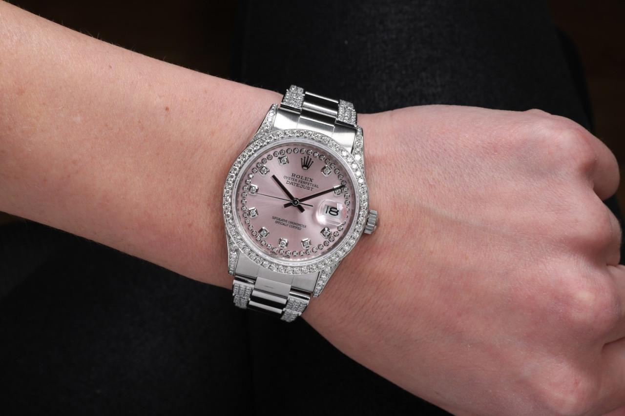 Rolex Rosa String 36mm Datejust S/S Oyster Perpetual Diamond Side + Lünette Uhr (Rundschliff) im Angebot