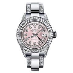 Used Rolex Pink String 36mm Datejust S/S Oyster Perpetual Diamond Side + Bezel Watch