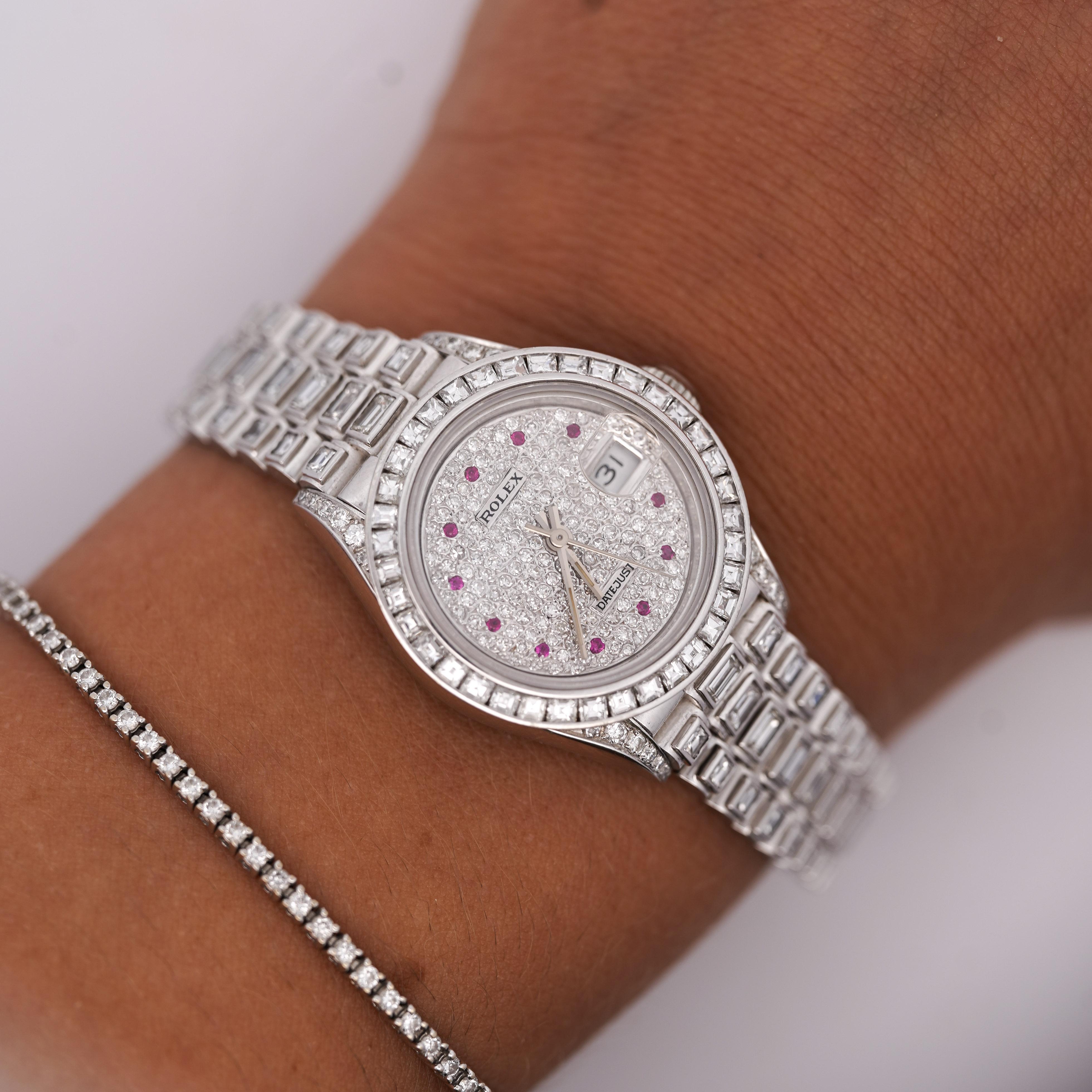 Art Deco Rolex Platinum DateJust Presidential 15 Carat Diamond 26mm Watch For Sale