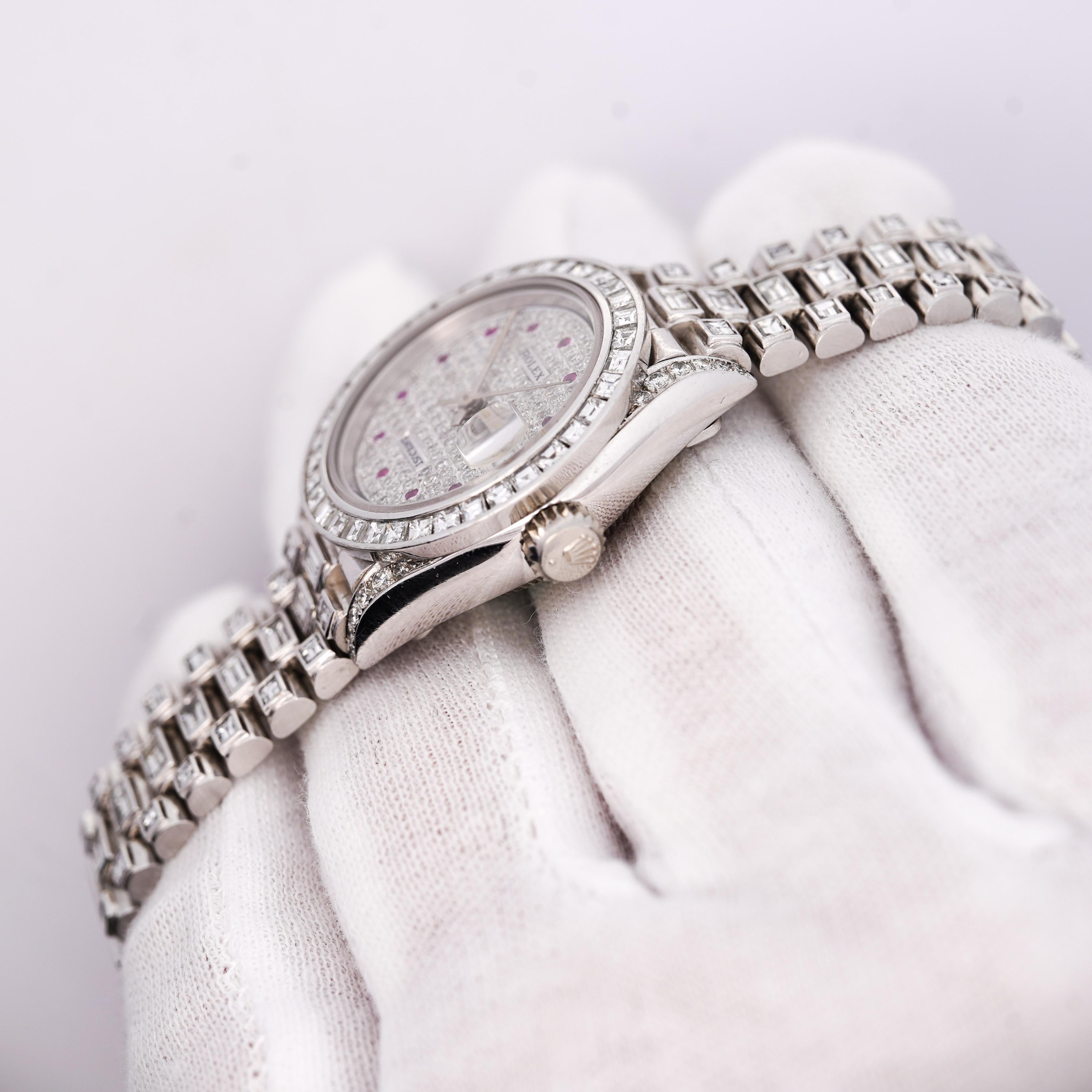 Rolex Platinum DateJust Presidential 15 Carat Diamond 26mm Watch In Good Condition For Sale In Miami, FL
