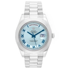 Rolex Platinum Day-Date II President Glacier Blue Dial Wristwatch Ref 218206