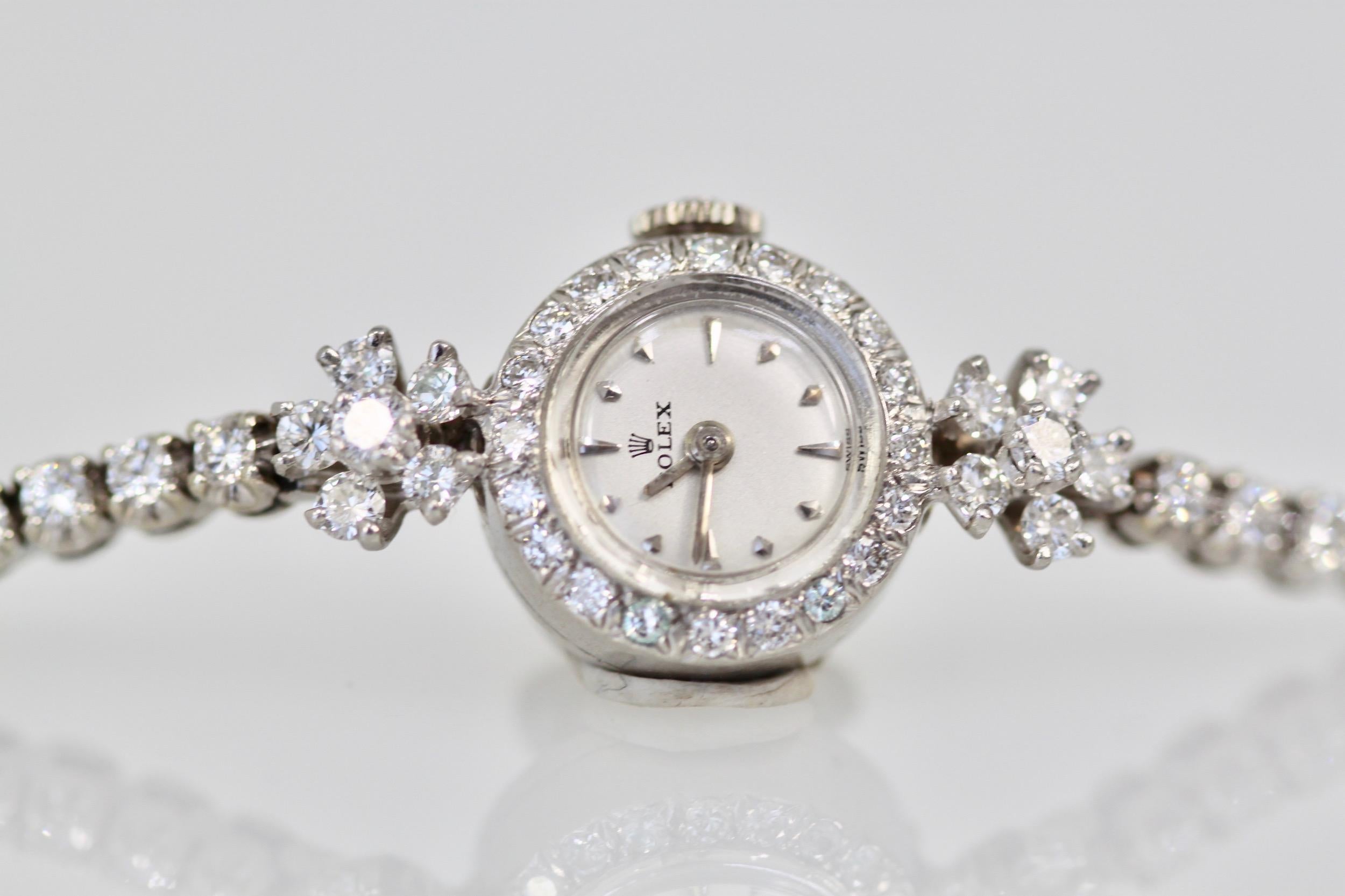 Round Cut Rolex Platinum Diamond Wristwatch, circa 1960