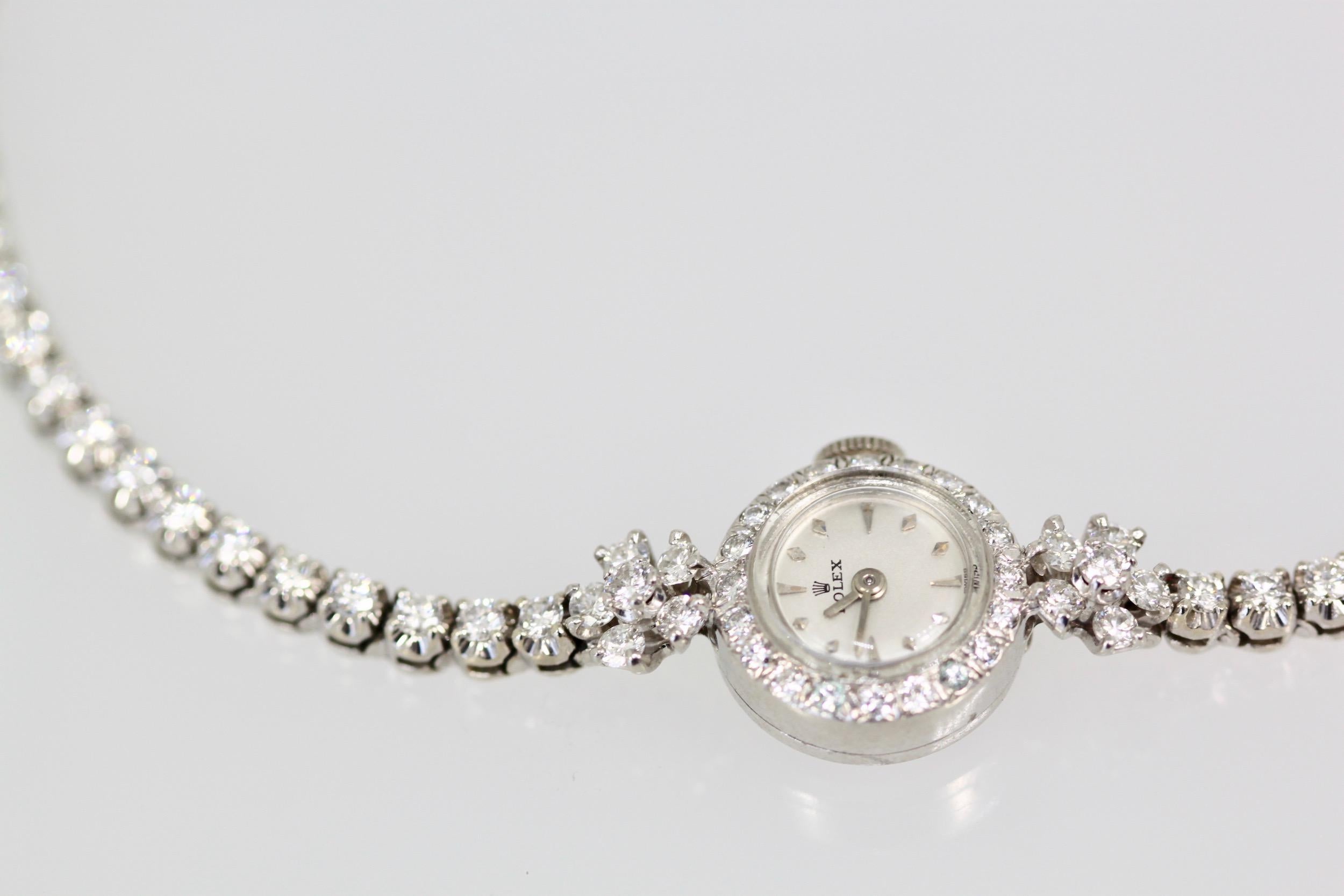 Rolex Platinum Diamond Wristwatch, circa 1960 In Good Condition In North Hollywood, CA