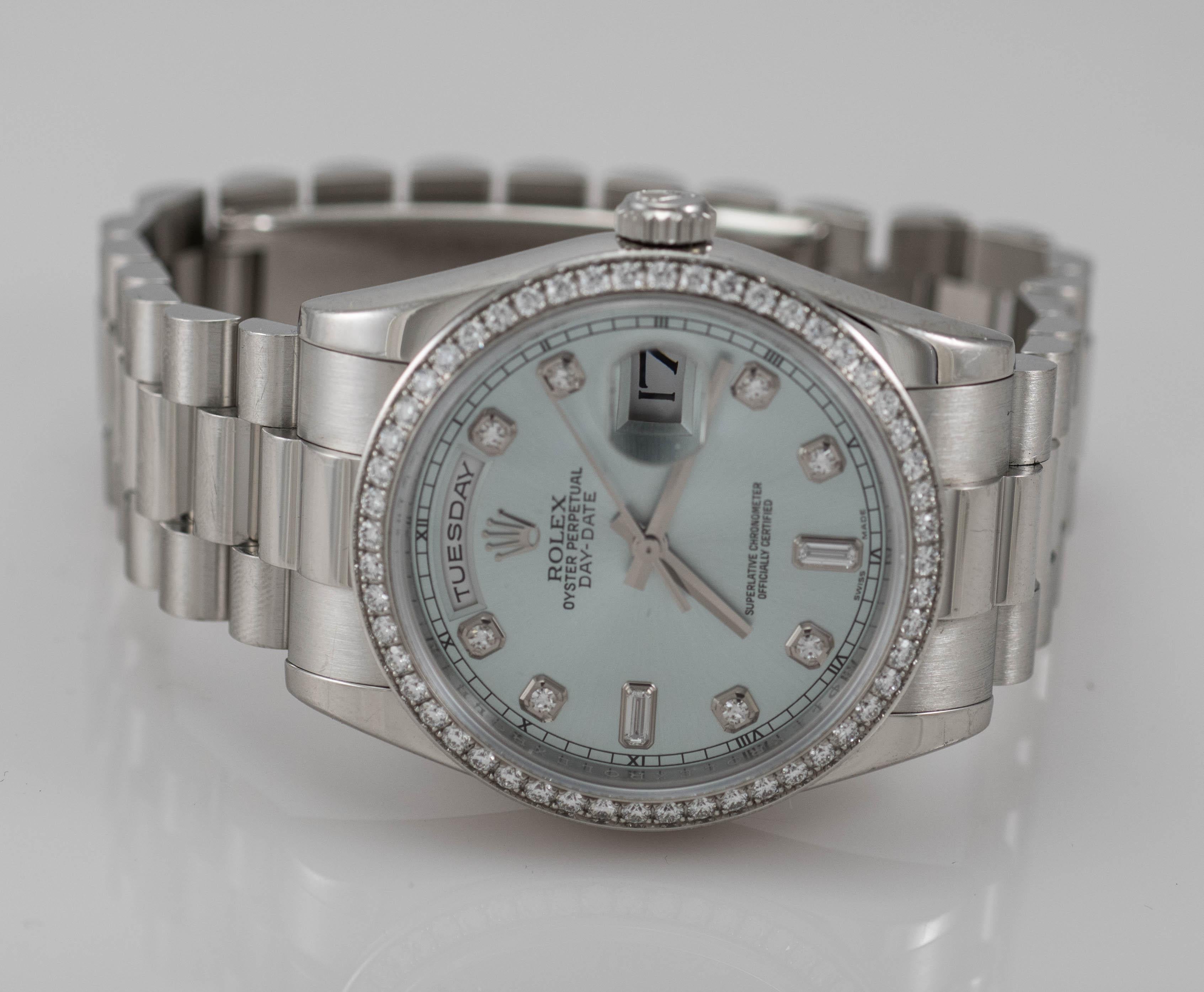 Men's Rolex Platinum Ice Blue Diamond Day-Date 118346 Men’s Wristwatch with Box