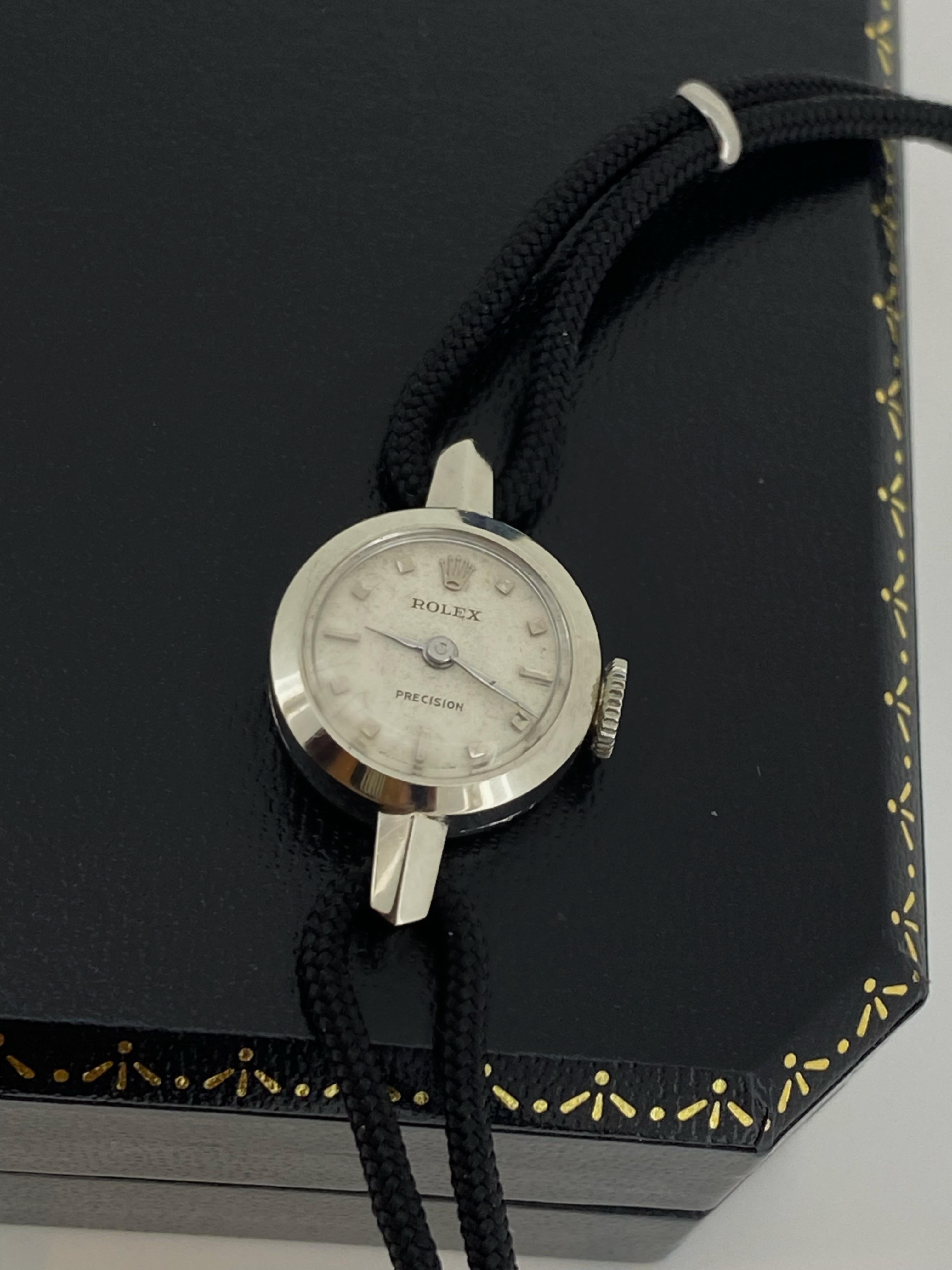 Rolex Precision 10K White Gold Retro c1950's Manual Cocktail Ladies Wristwatch. For Sale 3