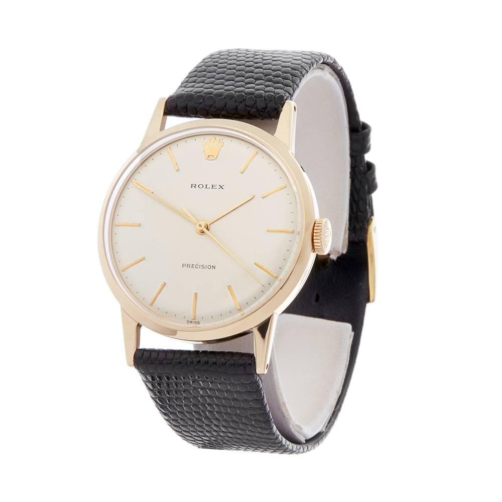 Ref: COM1358
Manufacturer: Rolex
Model: Precision 
Model Ref: 12834
Age: 
Gender: Mens
Complete With: Box Only
Dial: Silver Baton
Glass: Plexiglass
Movement: Mechanical Wind
Water Resistance: Not Recommended for Use in Water
Case: 9k Yellow