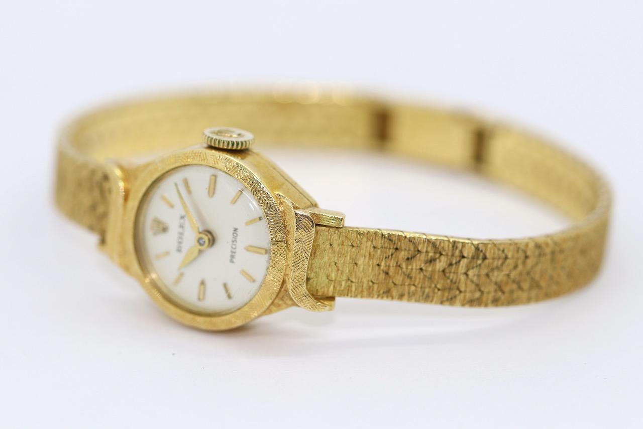 Rolex Precision 18 Karat Gold Ladies Wrist Watch In Fair Condition For Sale In Berlin, DE