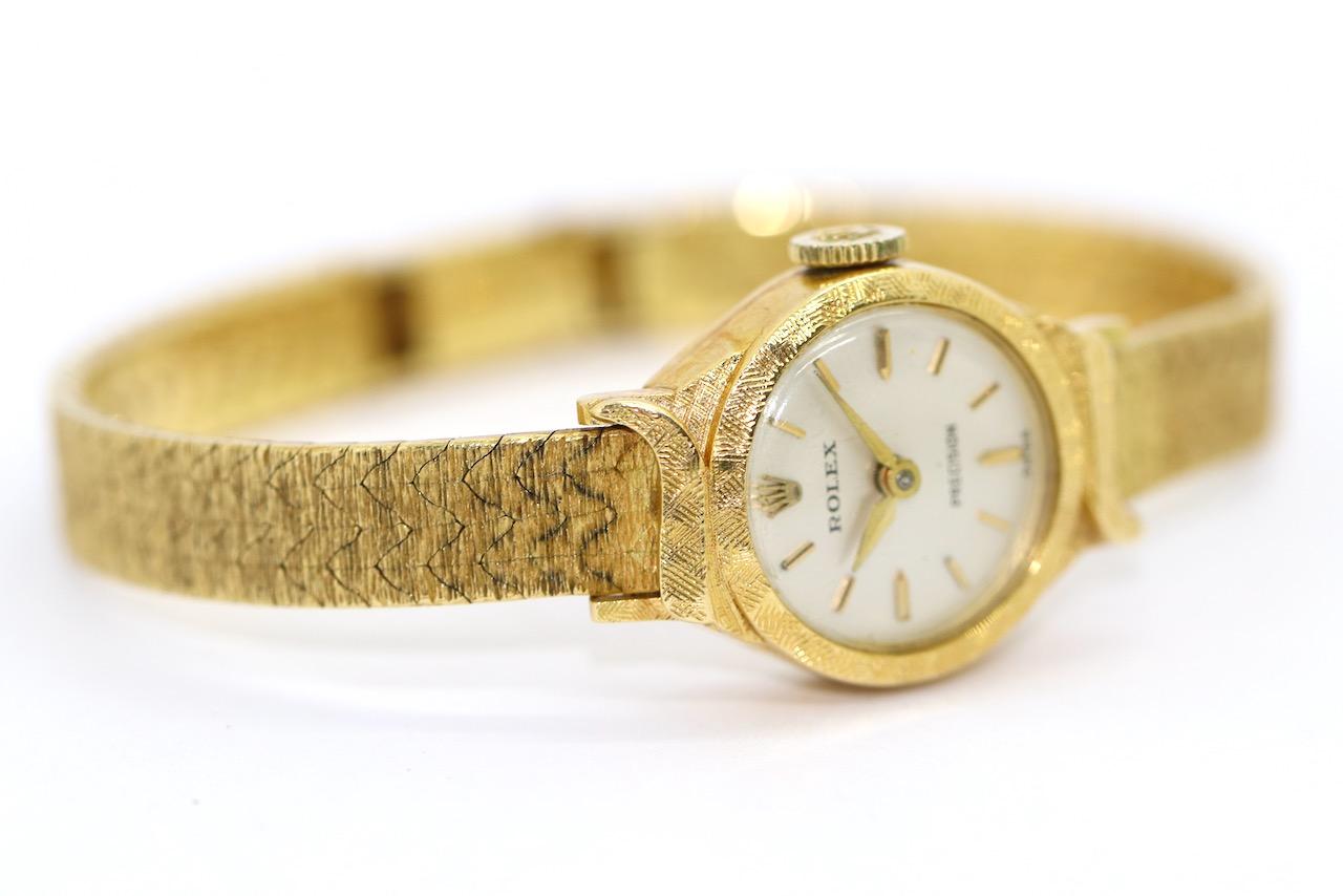 Women's Rolex Precision 18 Karat Gold Ladies Wrist Watch For Sale