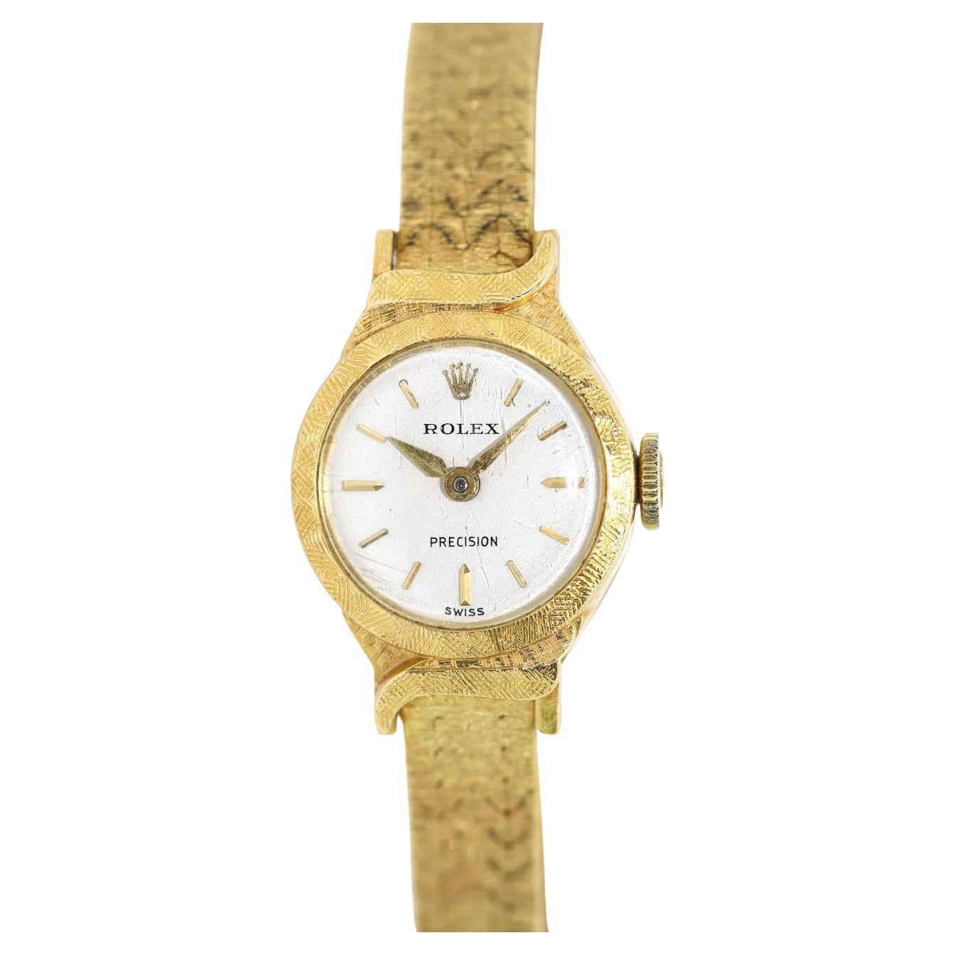 Rolex Precision 18 Karat Gold Ladies Wrist Watch For Sale