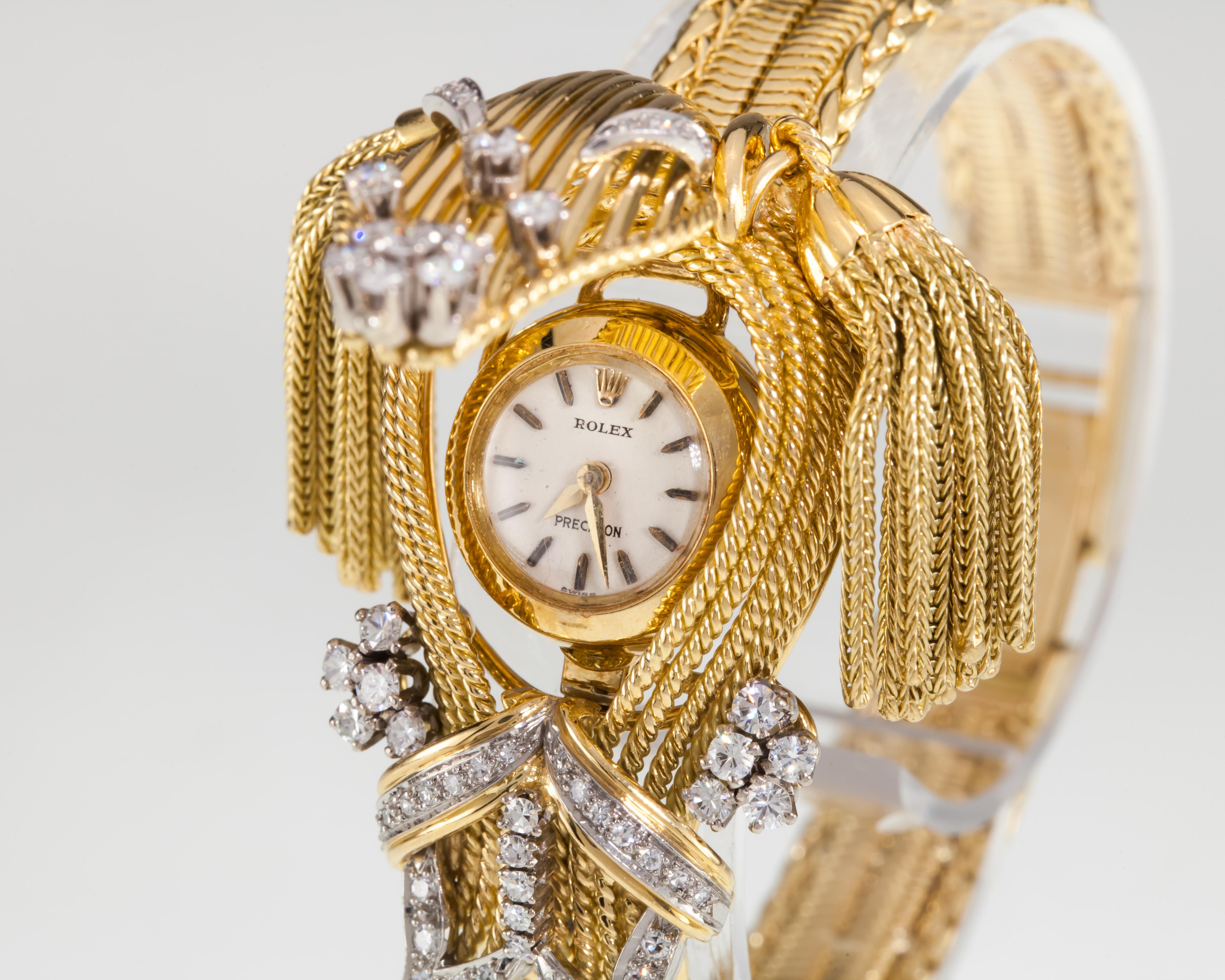 Modern Rolex Precision 18k Gold Diamond Bucherer Concealed Dial Women's Dress Watch 282