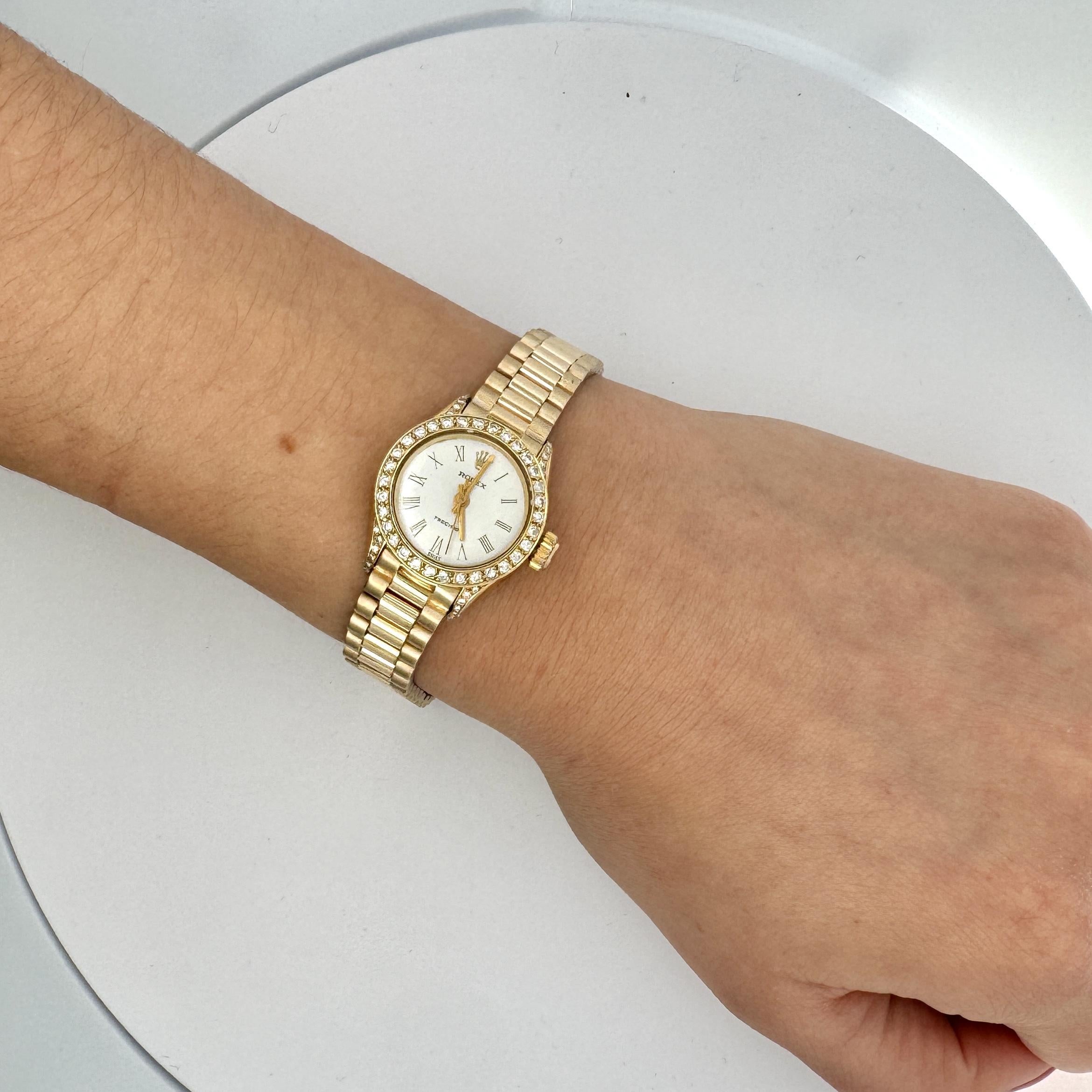 Round Cut Rolex Precision 22mm Diamond Bezel 18K Gold Watch