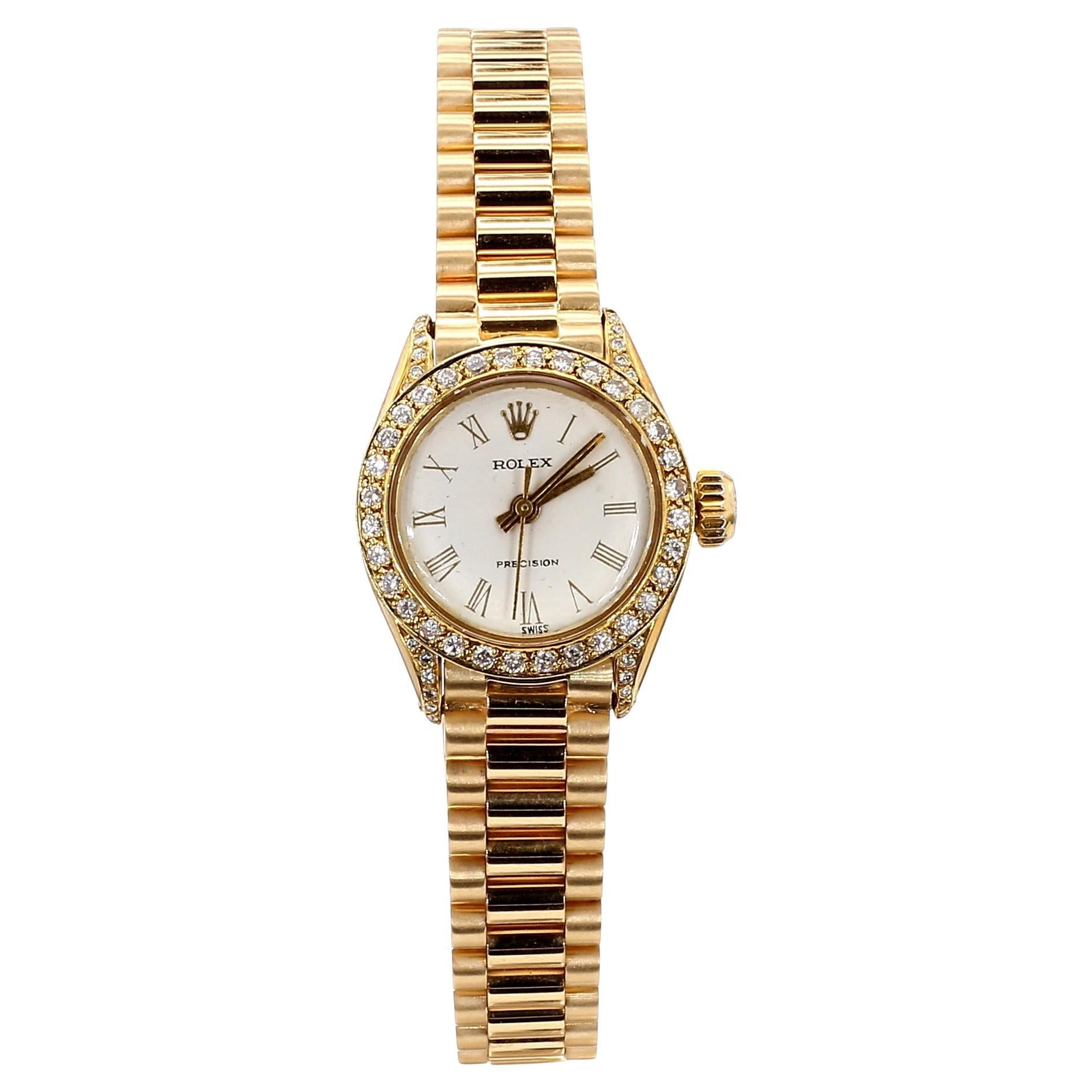 Rolex Precision 22mm Diamond Bezel 18K Gold Watch