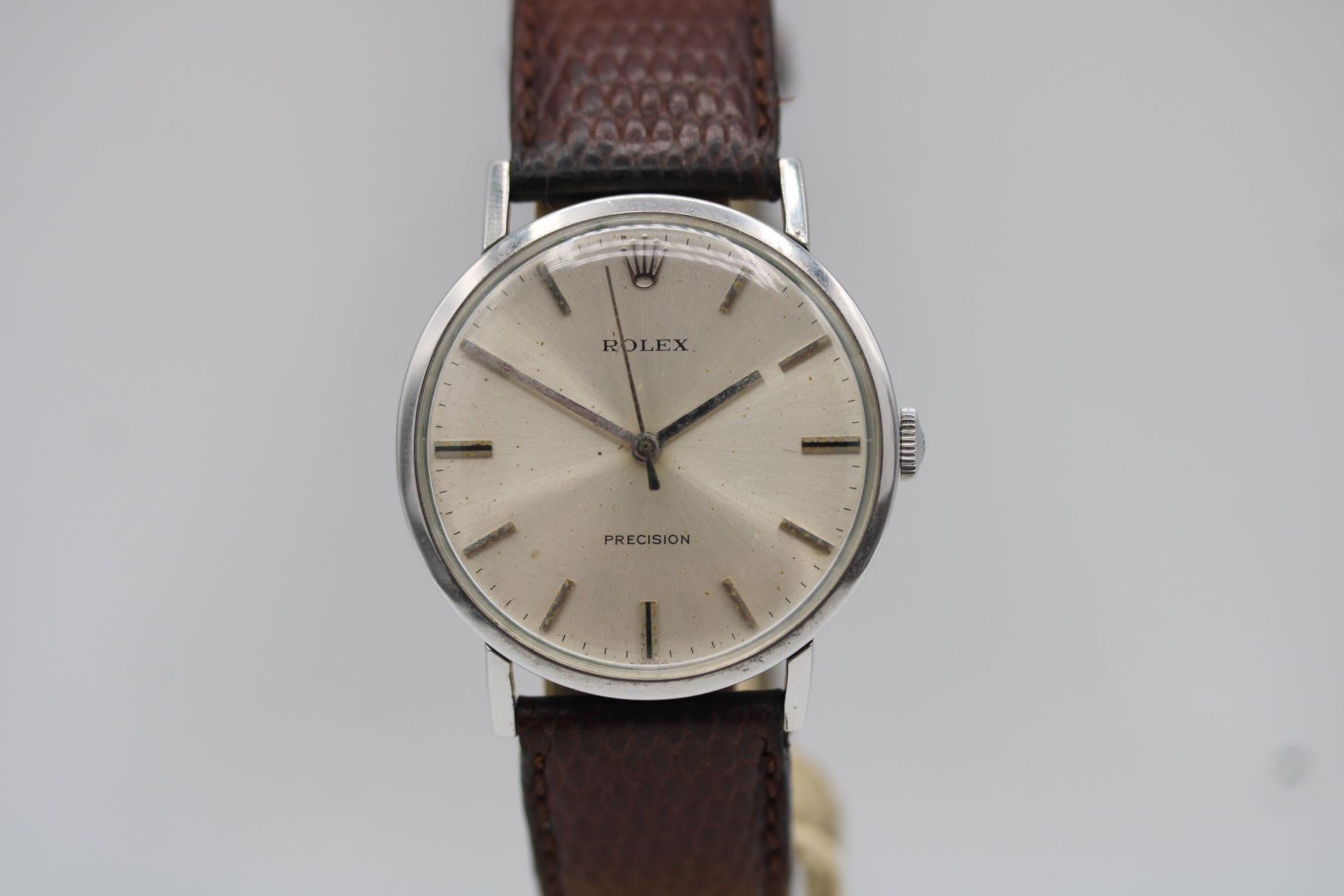 This Rolex Precision 34.11 is just a few seconds out per day- incredible considering it is dated to 1976.

As you can see, we have purposely left this Rolex Precision watch unpolished and original which will mean you will see marks and scratches