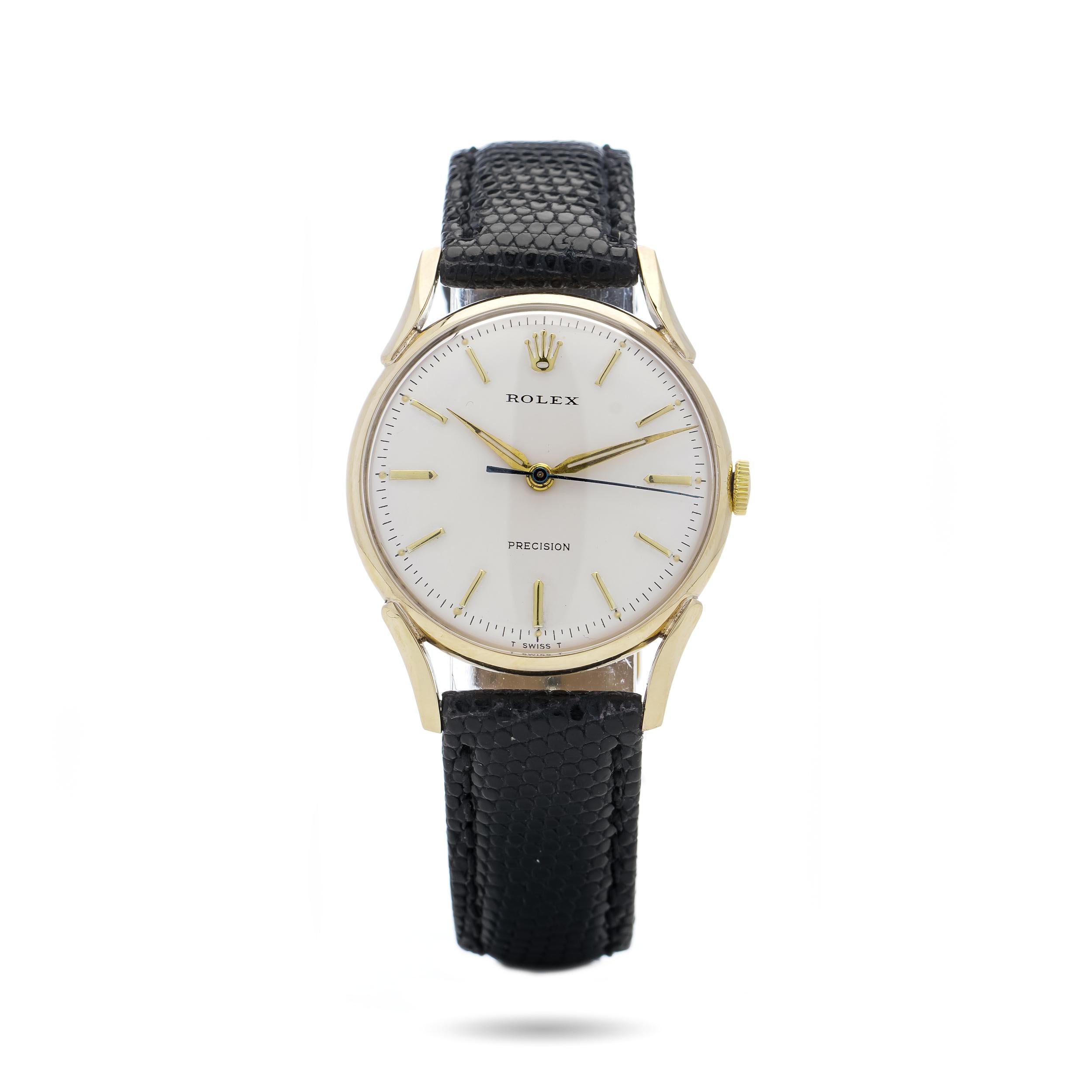 Rolex Precision 9kt. Yellow Gold Men's Wristwatch with White Dial, 1957 6