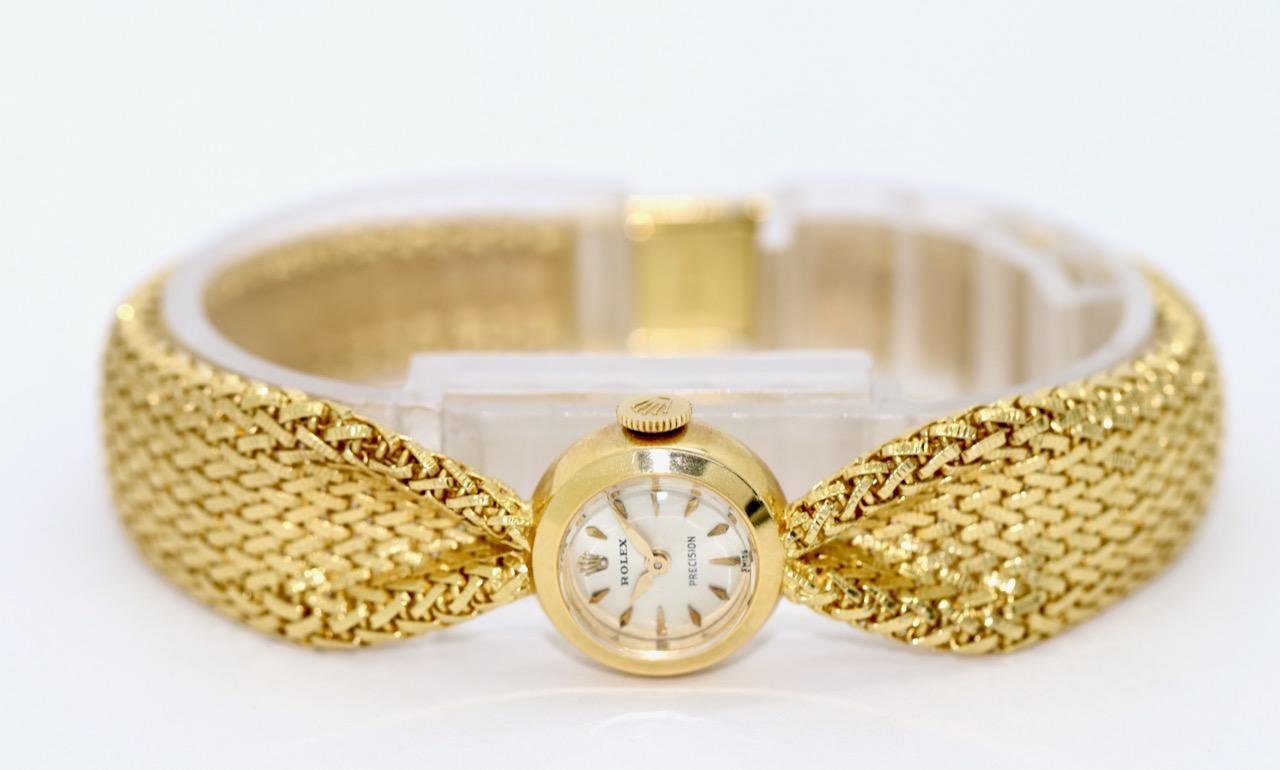 Rolex Precision Bow Vintage Ladies Wrist Watch, 18 Karat Gold In Good Condition In Berlin, DE