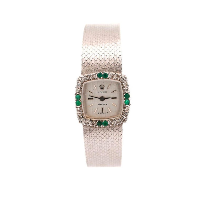 Rolex Precision Emerald and Diamond Bezel 18K White Gold  display picture 2