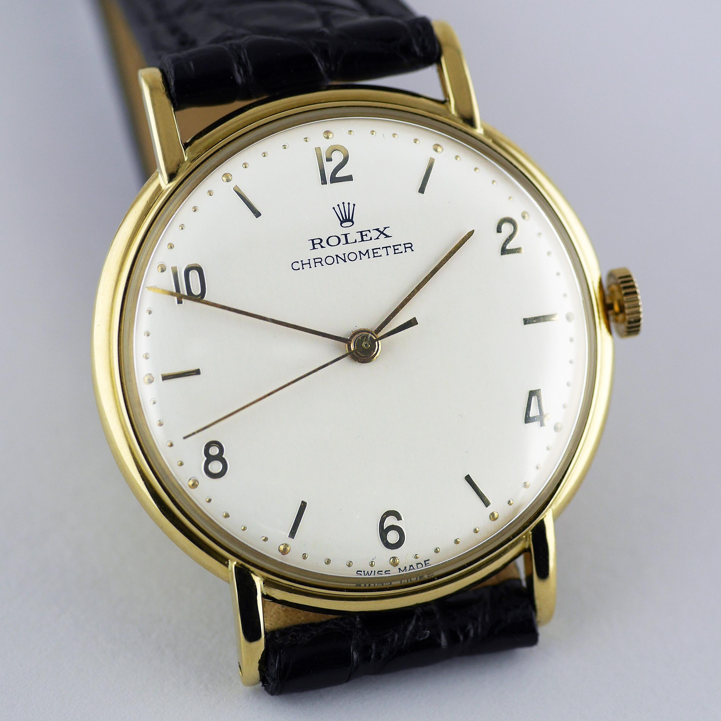 Vintage Rolex Precision wristwatch dated 1948.

Case Measurements:

Length (lug to lug): 41 mm 

Diameter: 34 mm 

Depth: 9mm