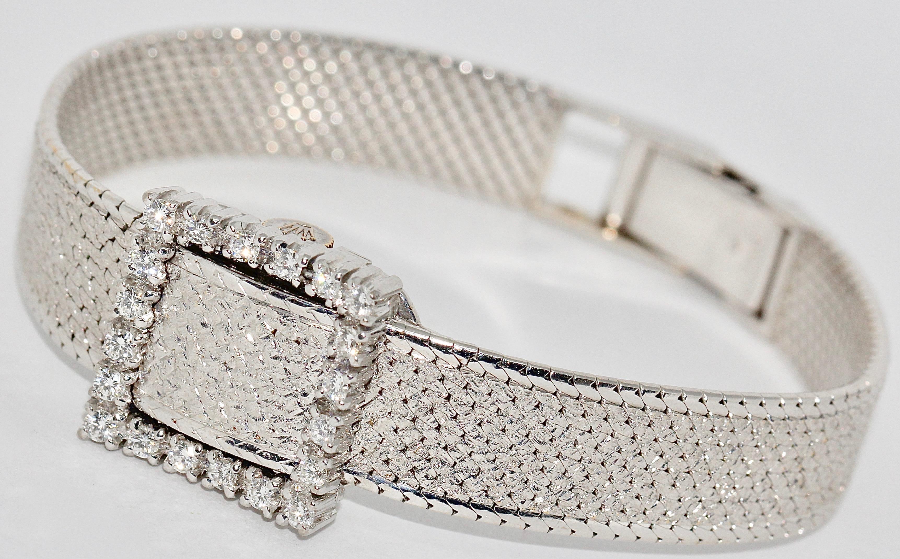 Round Cut Rolex Precision Ladies Wristwatch, 18 Karat White Gold, with Diamonds