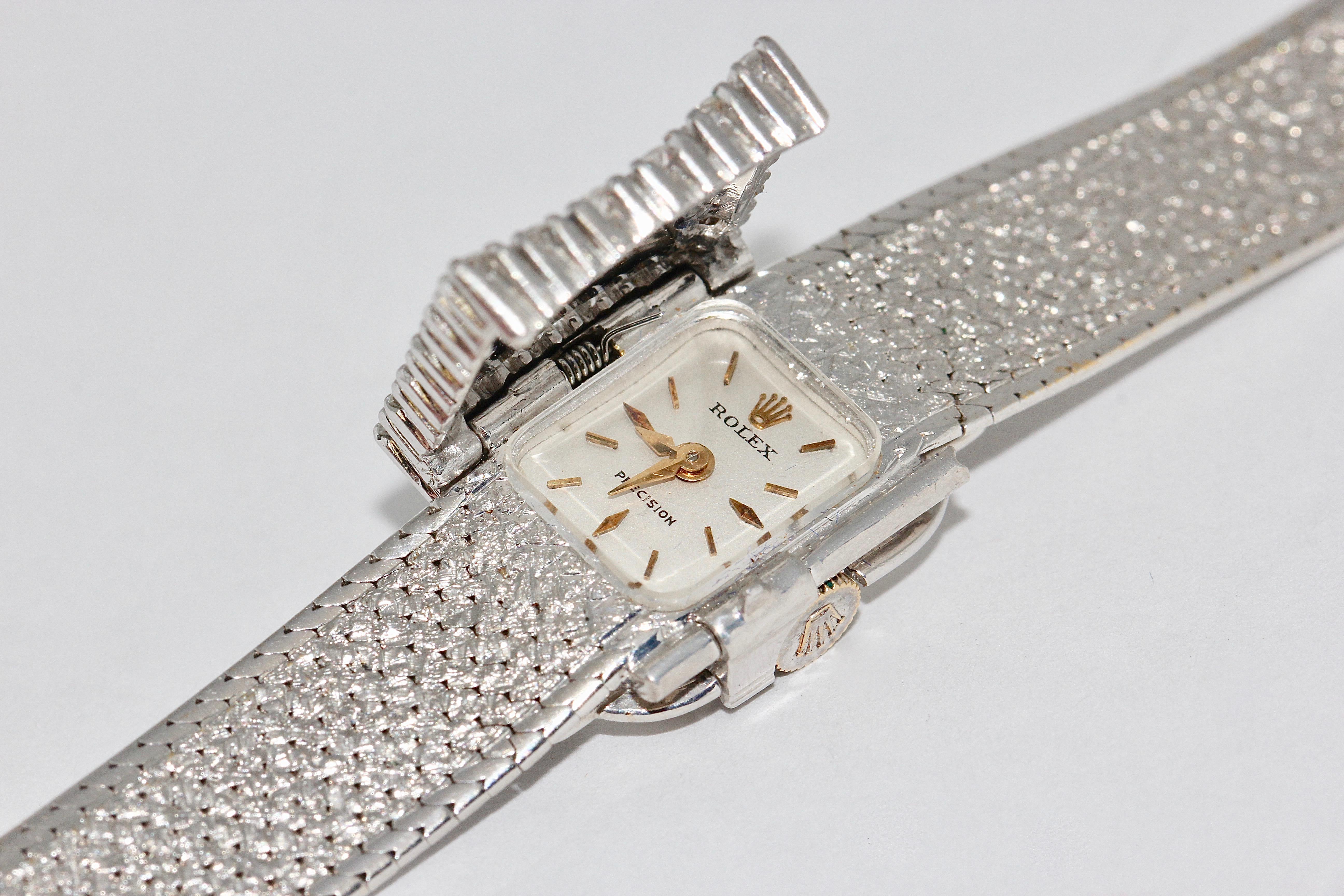 Rolex Precision Ladies Wristwatch, 18 Karat White Gold, with Diamonds 2