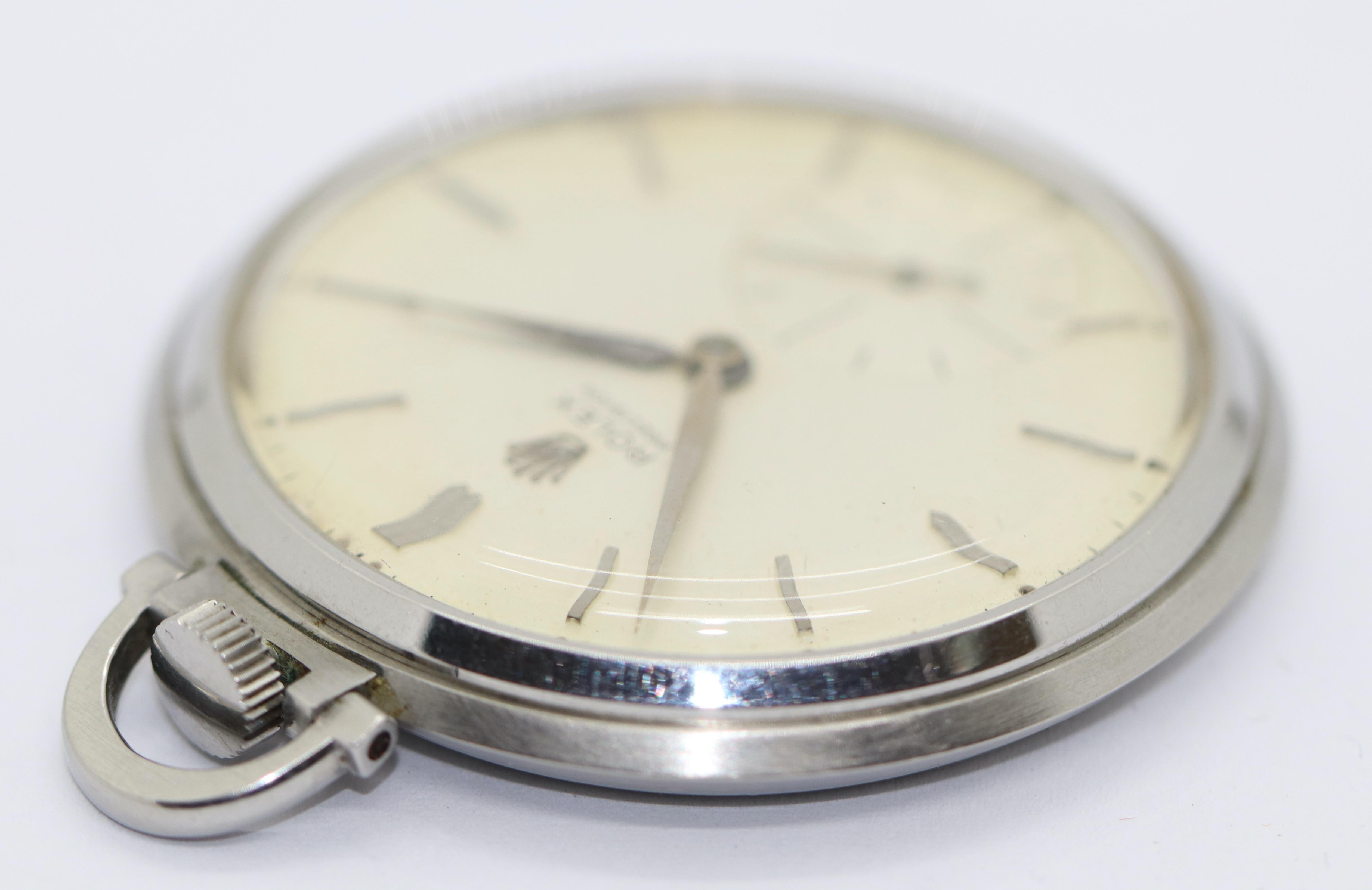 Rolex Precision Ref. 3400 Openface, Keyless Lever Pocket Watch, Stainless Steel For Sale 3