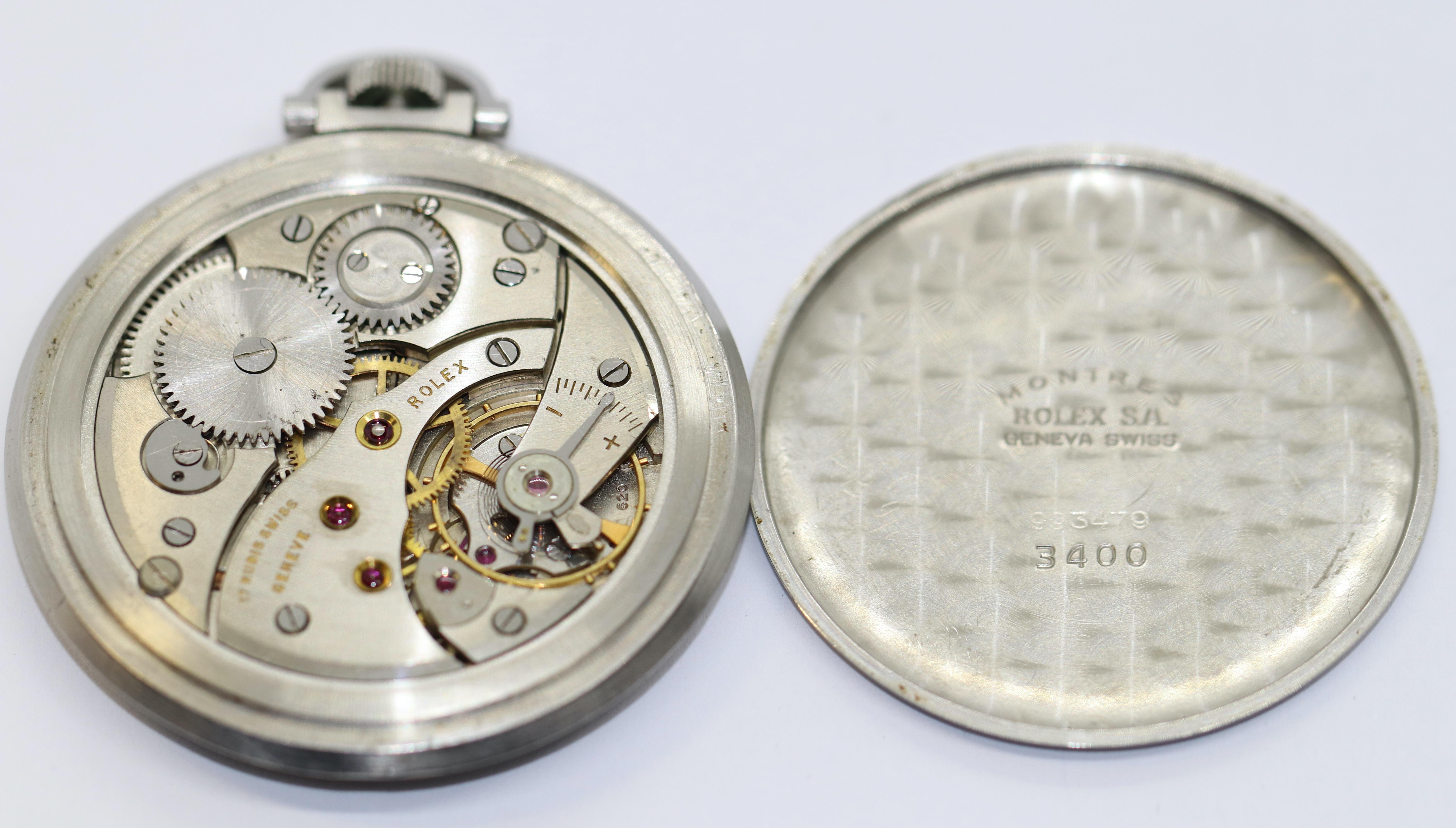 Rolex Precision Réf. 3400, montre à gousset à levier sans clé, en acier inoxydable avec cadran ouvert Unisexe en vente