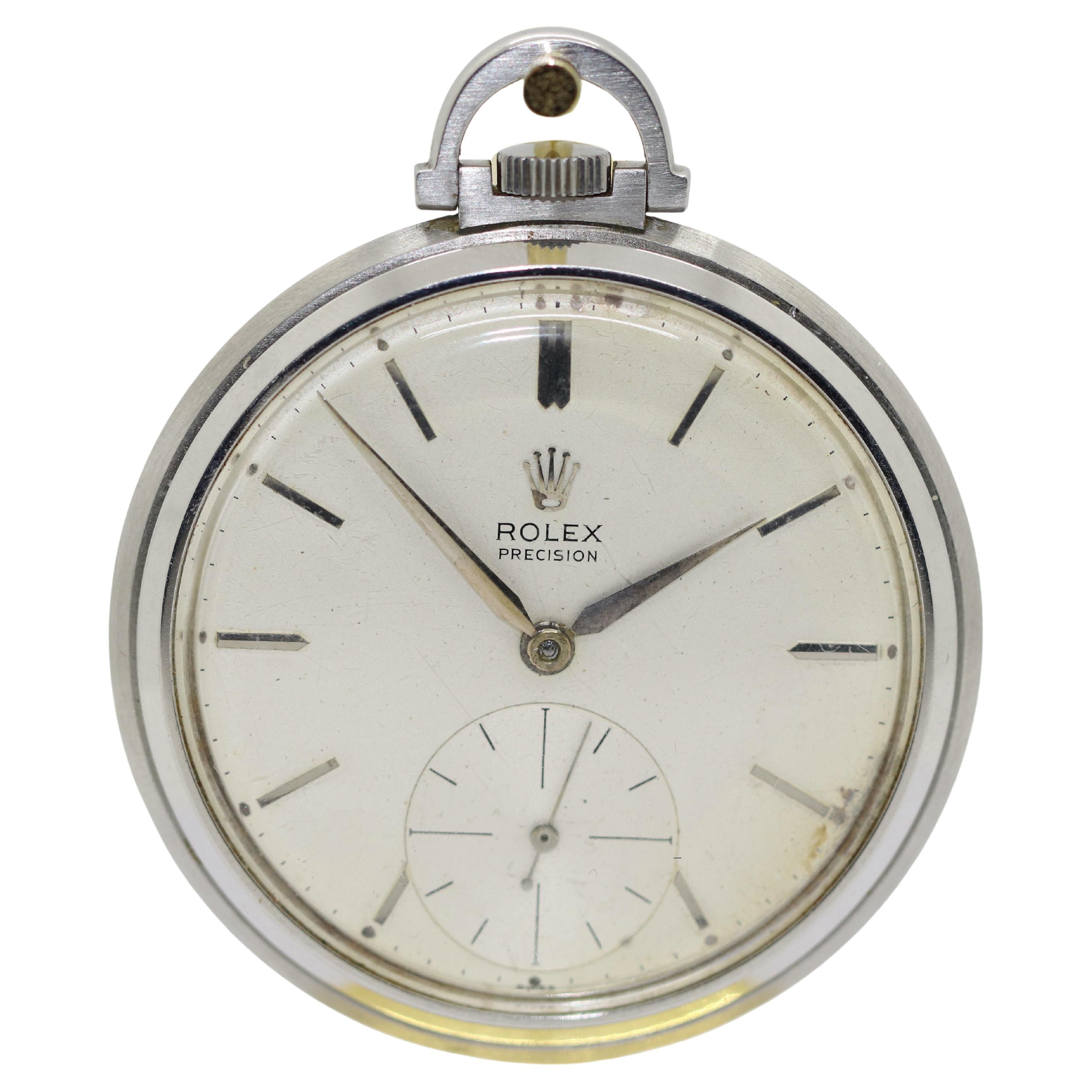 Rolex Precision Ref. 3400 Openface, Keyless Lever Pocket Watch, Stainless Steel For Sale