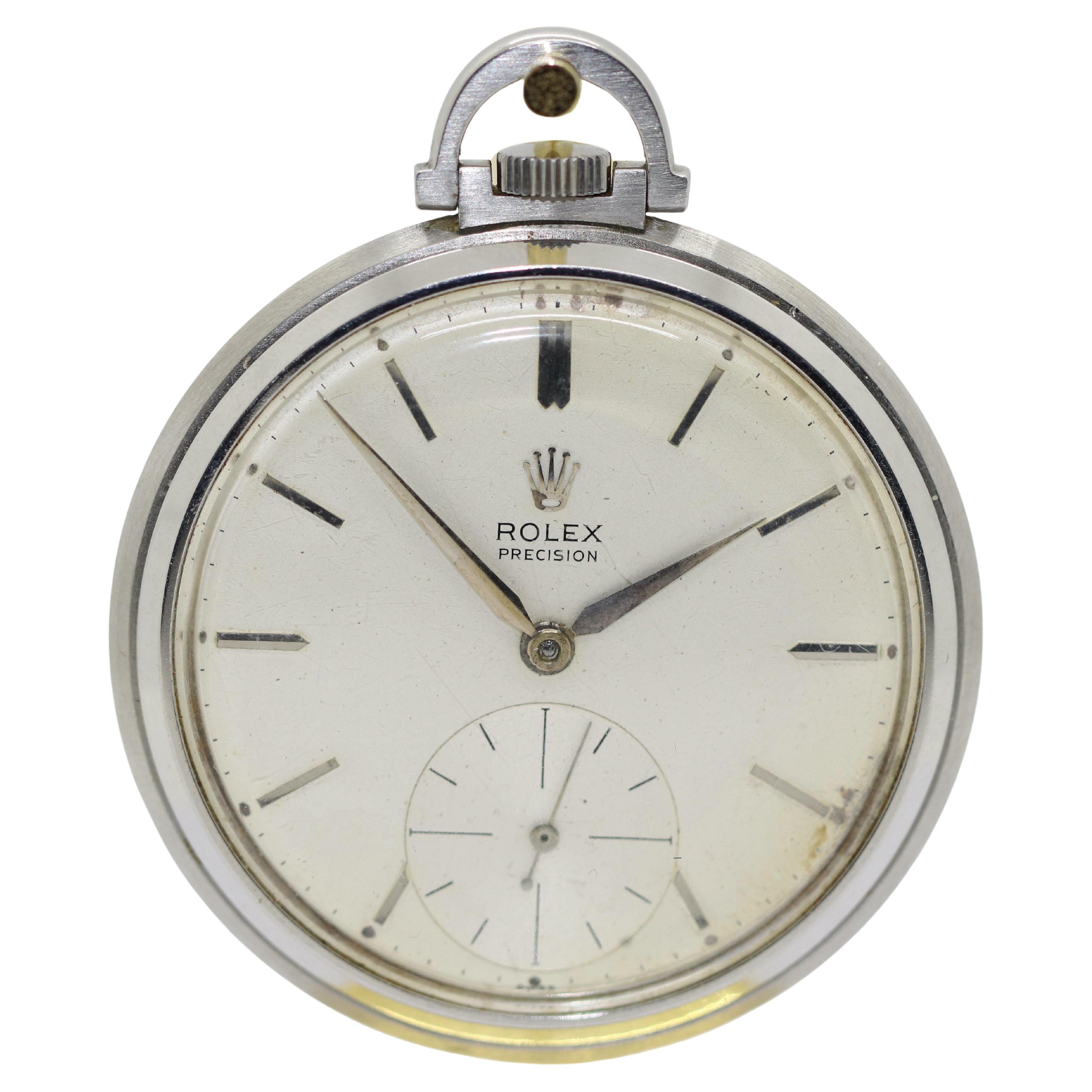 Rolex Precision Ref. 3400 Openface, Keyless Lever Pocket Watch, Stainless Steel