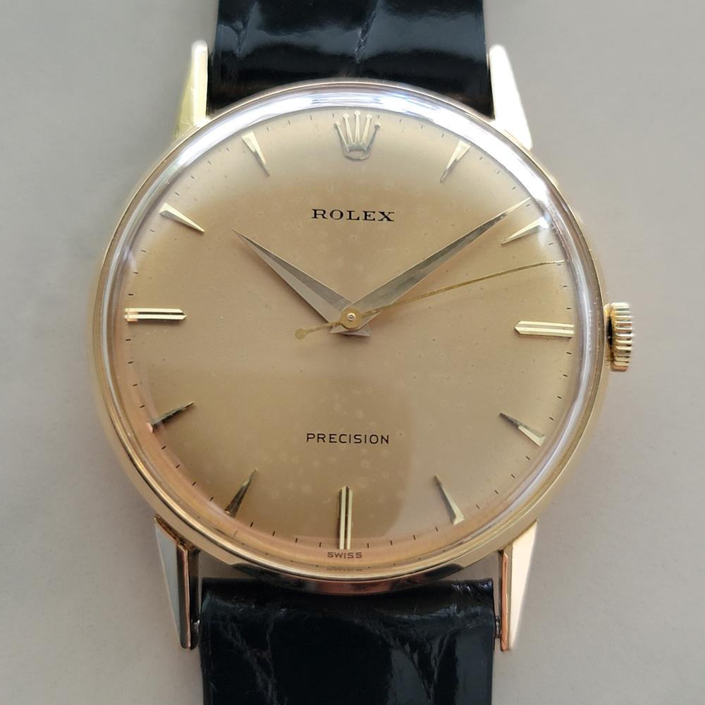 Tesoro intemporal, raro Rolex Oyster Precision 8961 de cuerda manual de oro macizo de 18 quilates, c.1950, en excelente estado de funcionamiento. Verificado auténtico por un maestro relojero. Preciosa esfera firmada por Rolex, marcadores horarios de