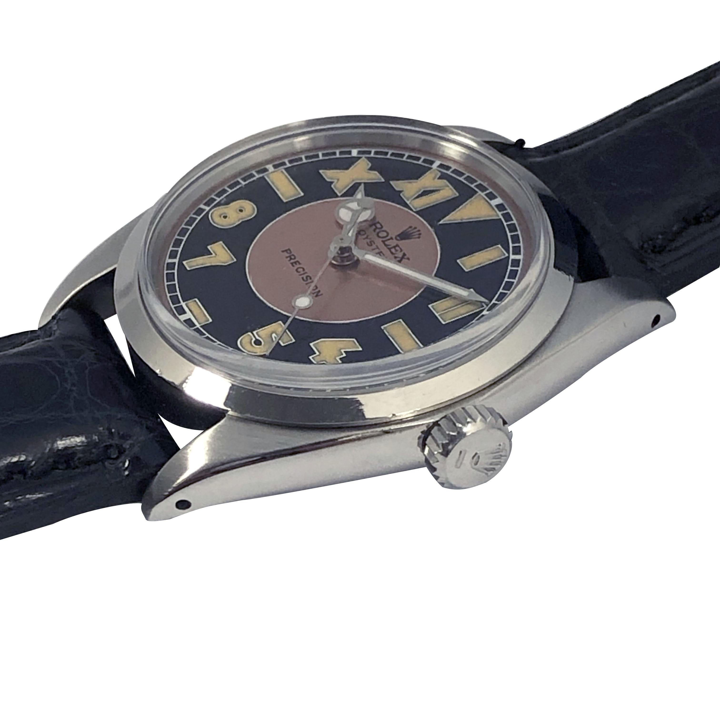Circa 1954 Rolex Referenz 6426 Armbanduhr, 34 M.M. Edelstahl 3 Stück Oyster Gehäuse, verschraubte Krone, 17 Jewel Mechanical, Handaufzug Nickle Lever Bewegung, Acrylglas, 