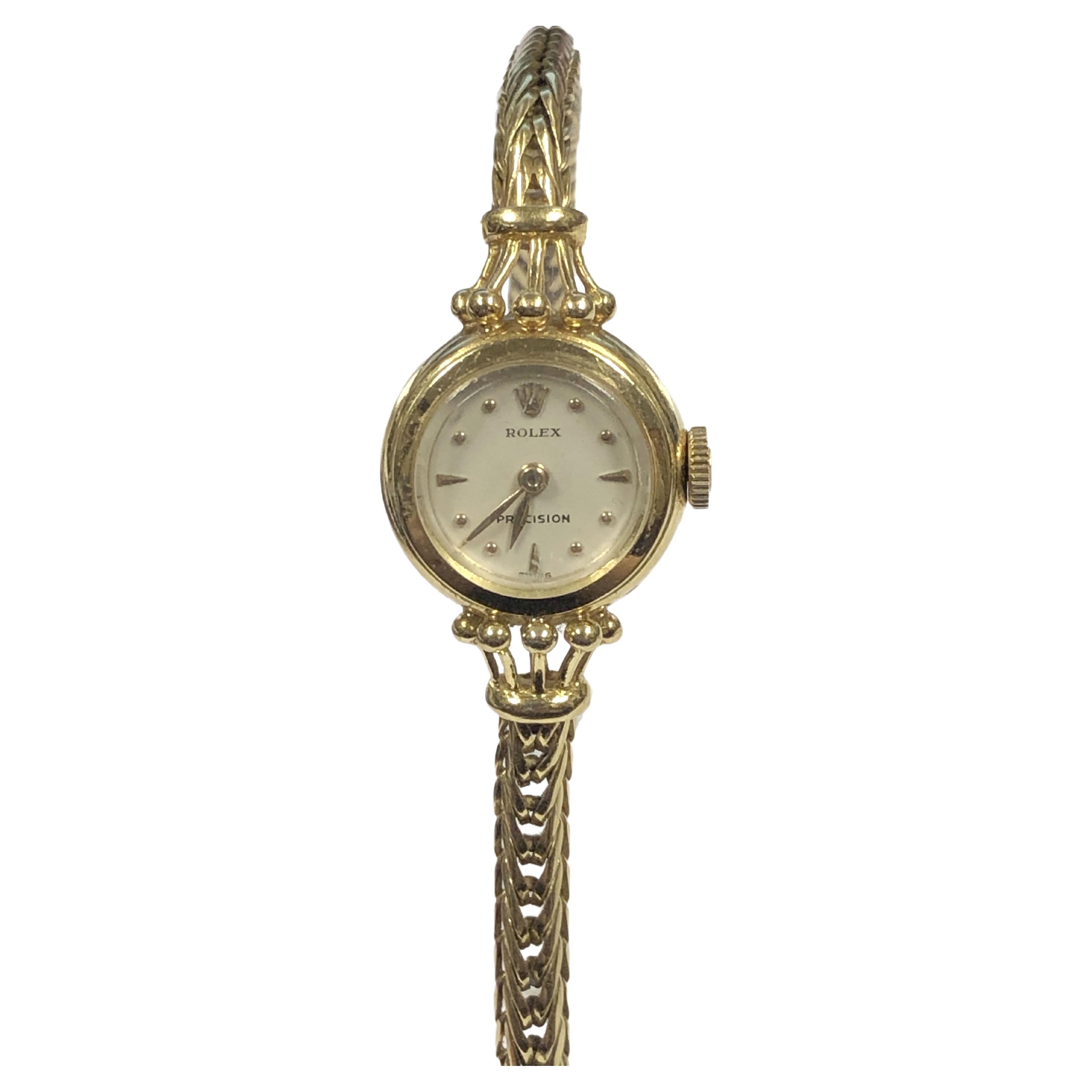 Rolex Precision Vintage Yellow Gold Ladies Mechanical Wrist Bracelet Watch
