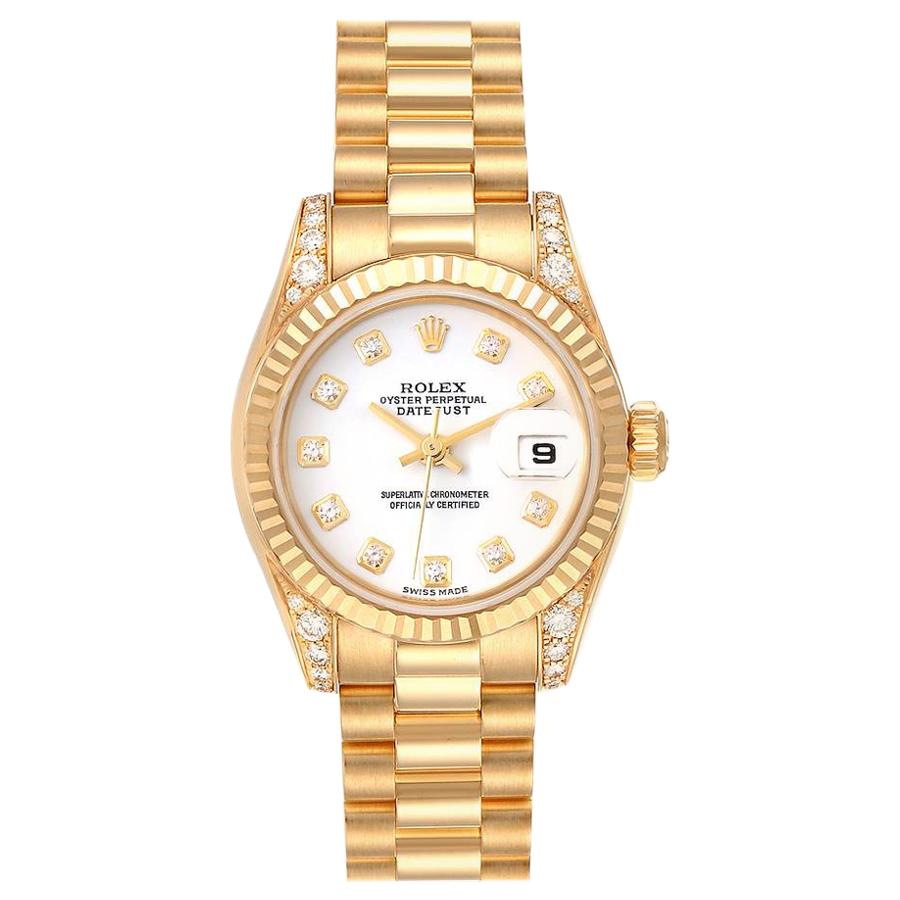 Rolex President 18 Karat Yellow Gold White Diamond Dial Watch 179238 Box Papers