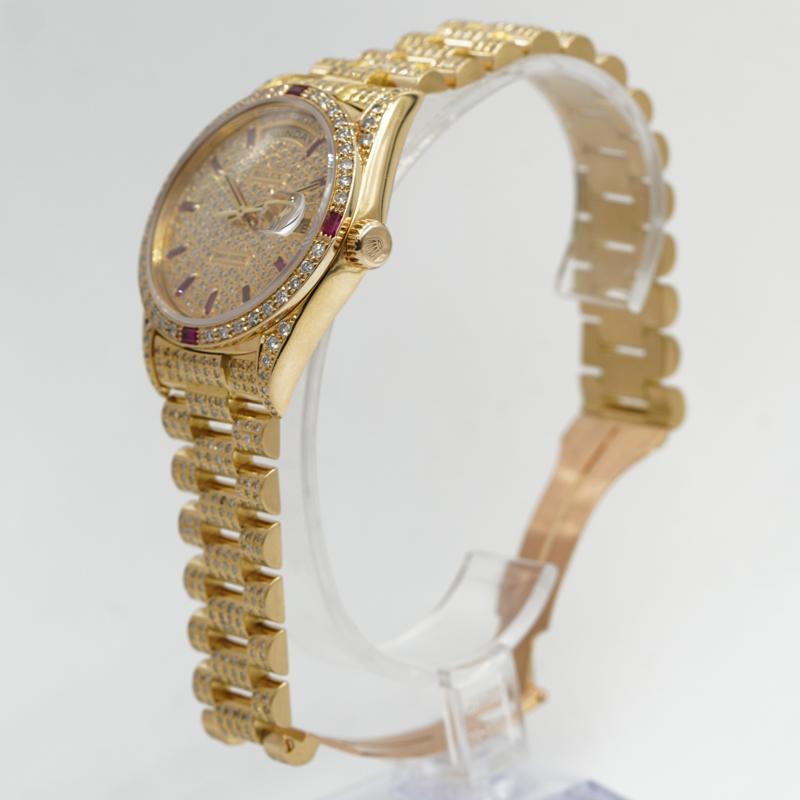 Rolex President 18238 Custom Diamonds & Rubies Day-Date 18k Yellow Gold In Good Condition In Carmel, IN