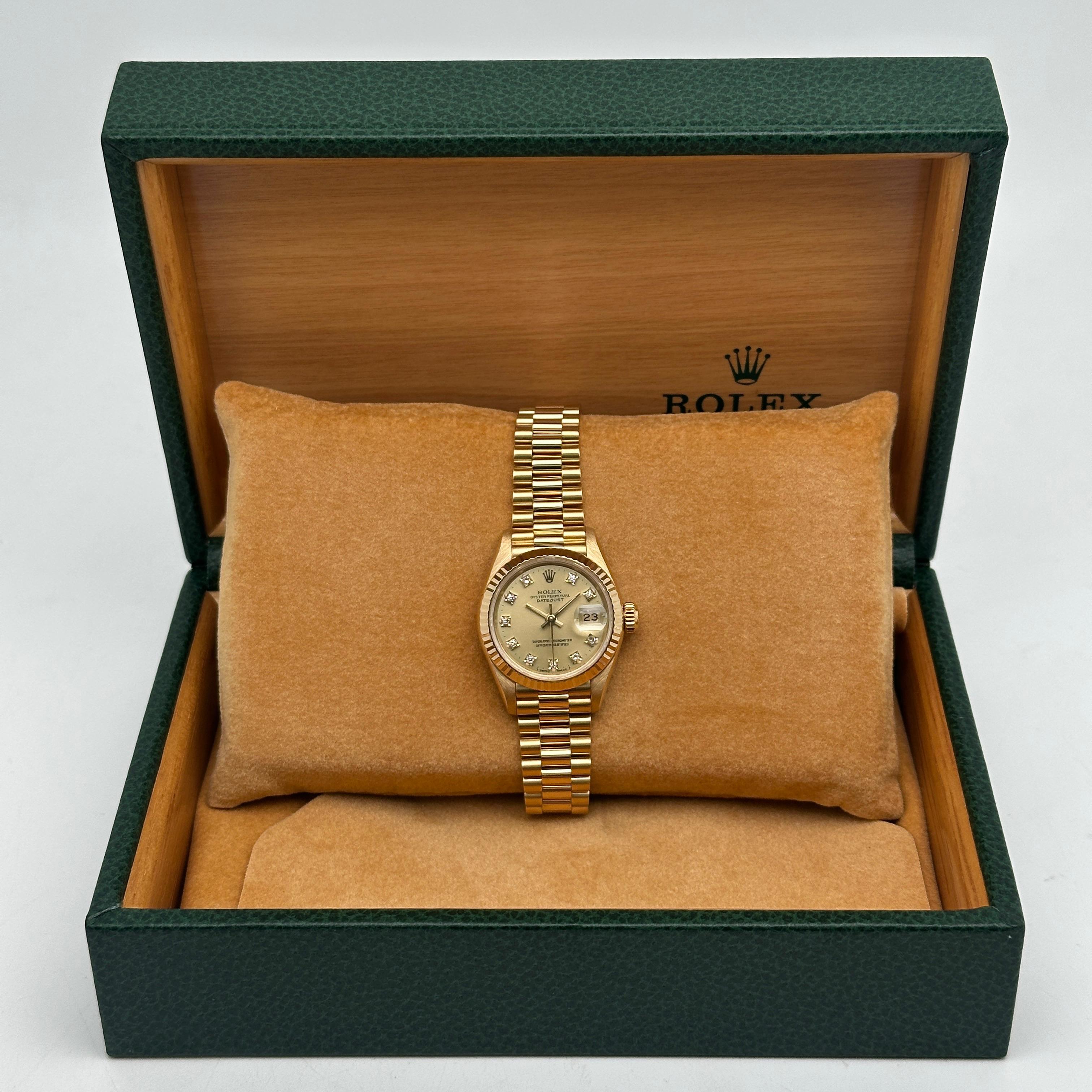 Rolex President 18K Yellow Gold Champagne Diamond Dial Watch 69178G Excellent For Sale 6