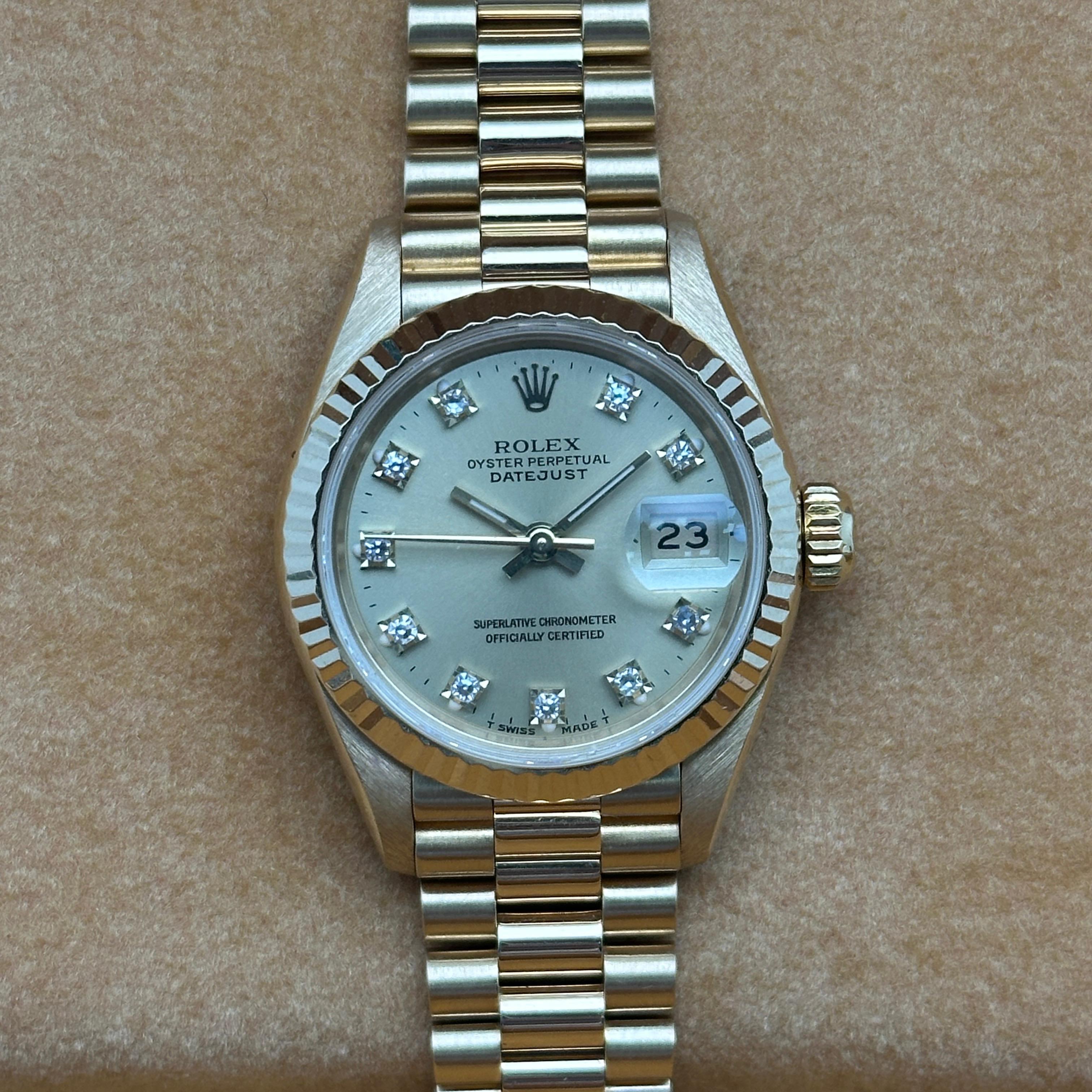 Rolex President 18K Yellow Gold Champagne Diamond Dial Watch 69178G Excellent For Sale 7