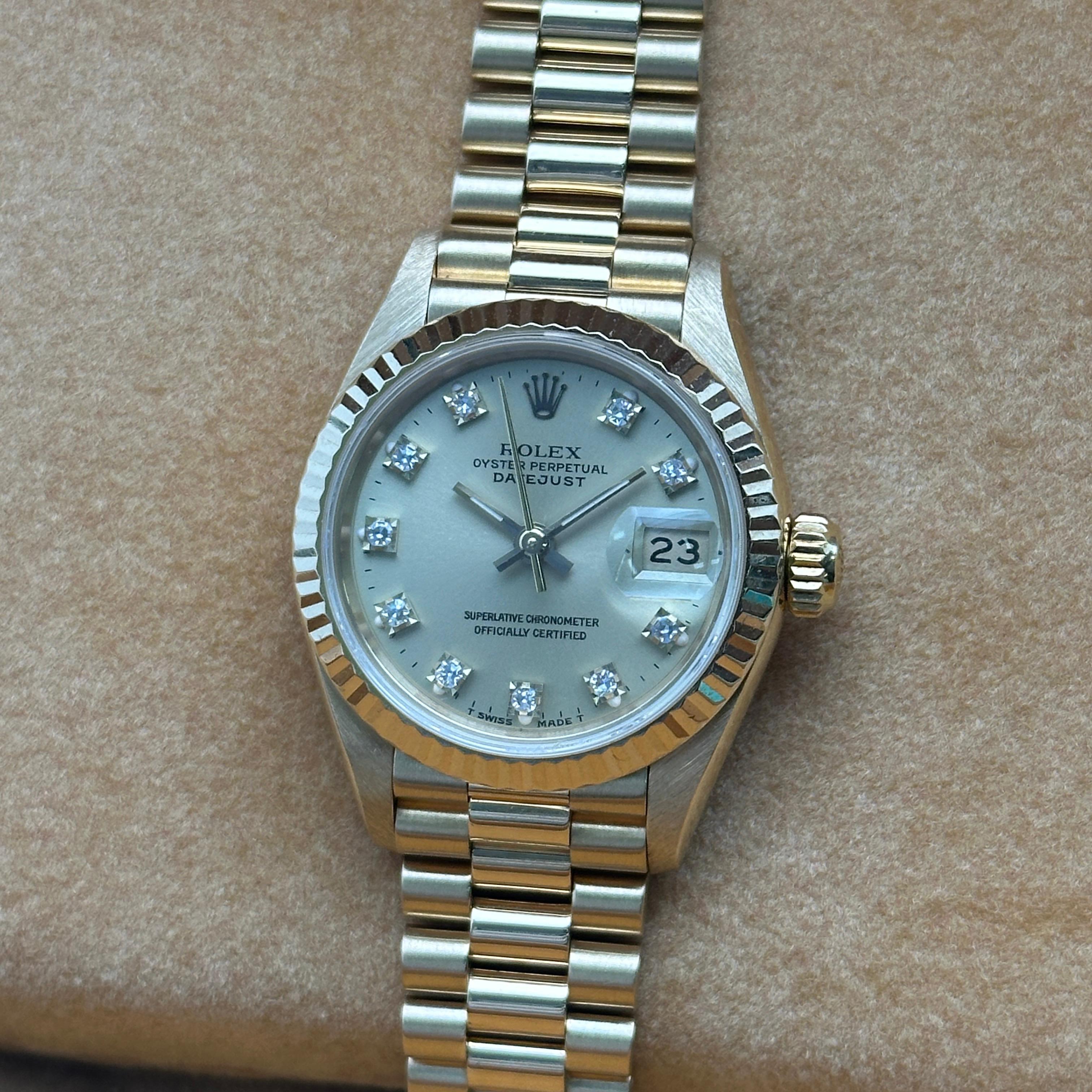 Rolex President 18K Yellow Gold Champagne Diamond Dial Watch 69178G Excellent For Sale 8