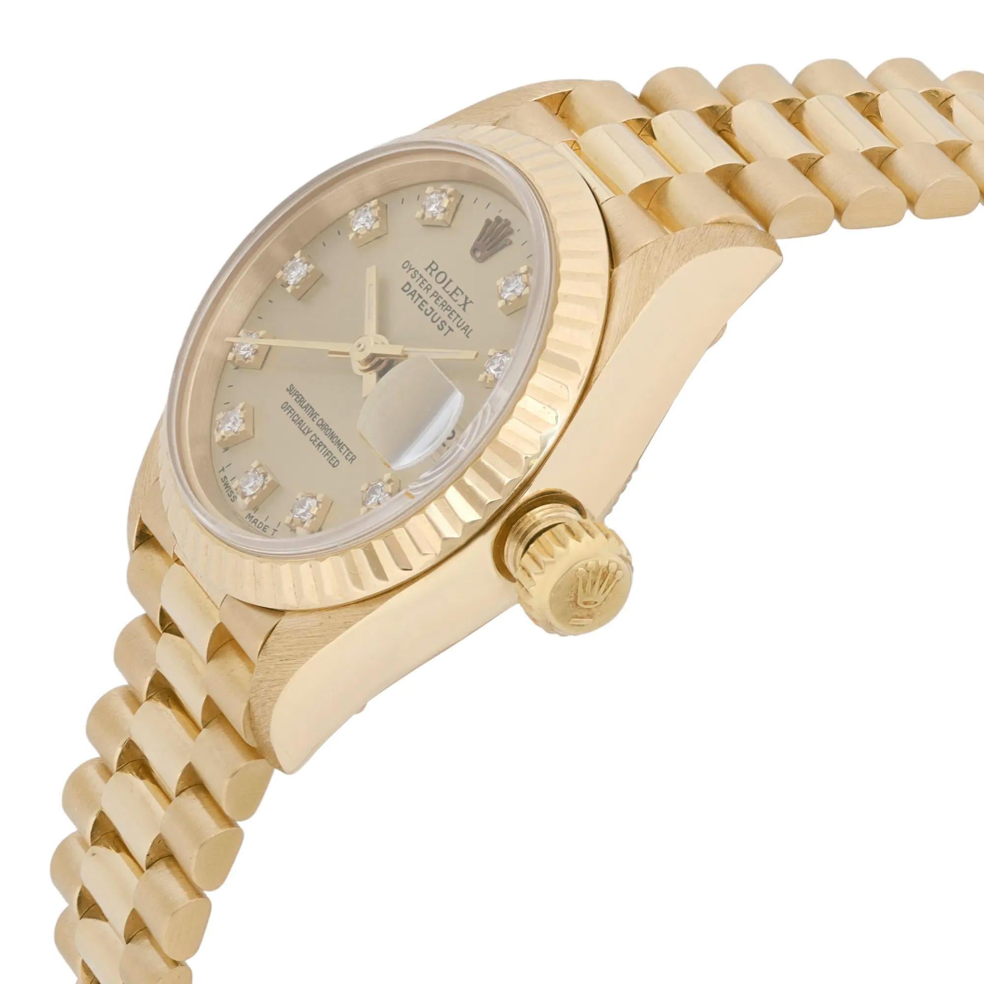 Rolex President 18K Yellow Gold Champagne Diamond Dial Watch 69178G Excellent In Excellent Condition For Sale In New York, NY