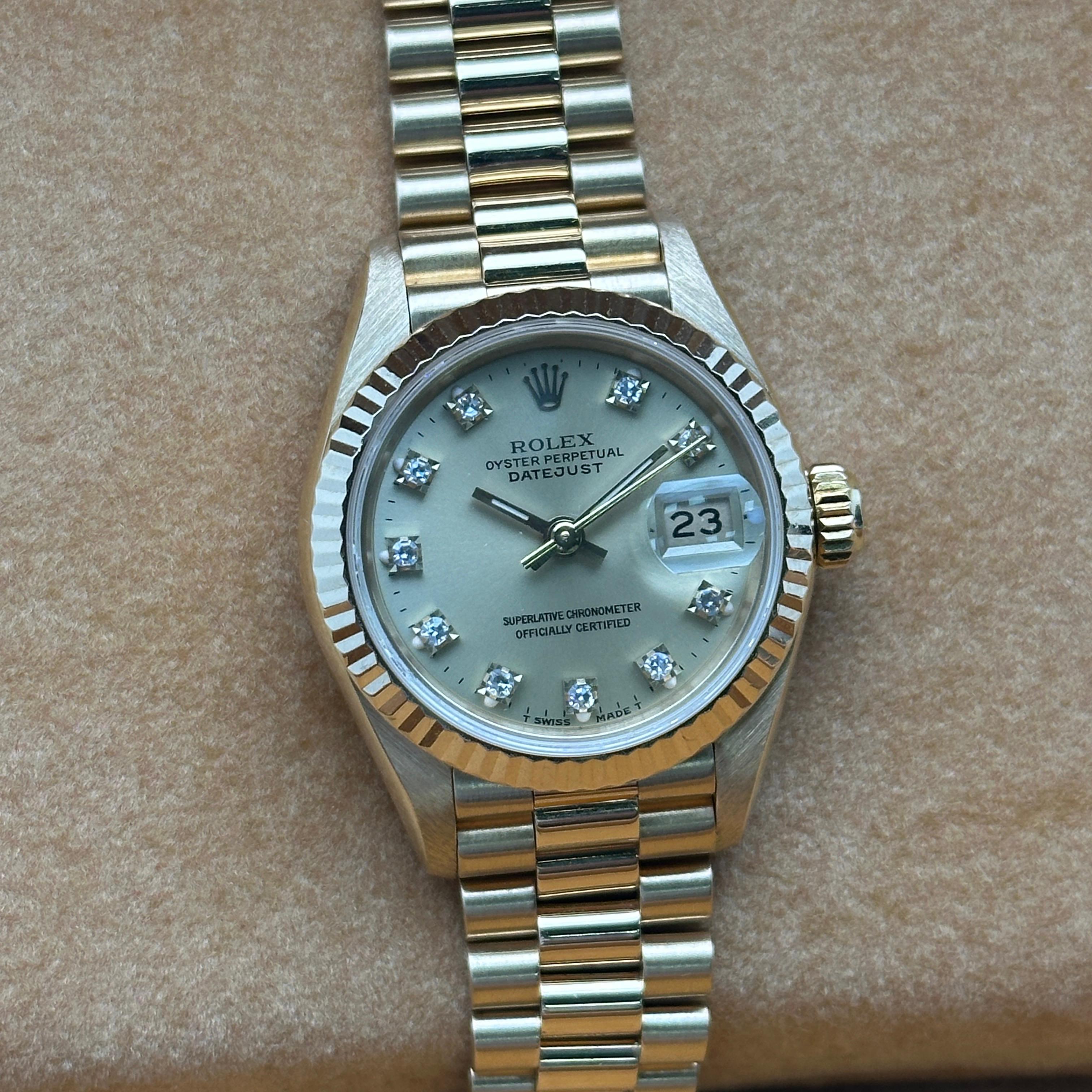 Rolex President 18K Yellow Gold Champagne Diamond Dial Watch 69178G Excellent For Sale 3