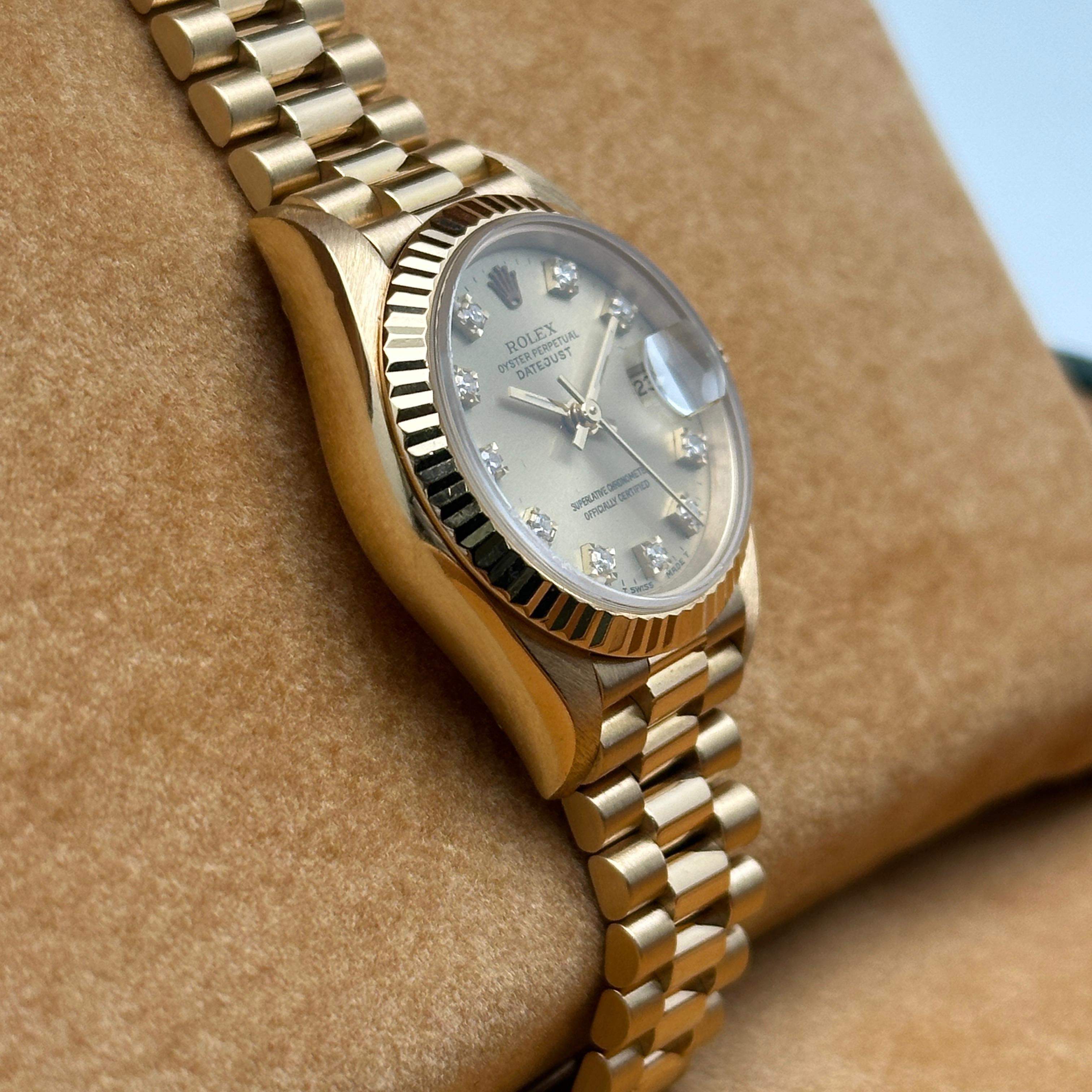 Rolex President 18K Yellow Gold Champagne Diamond Dial Watch 69178G Excellent For Sale 4
