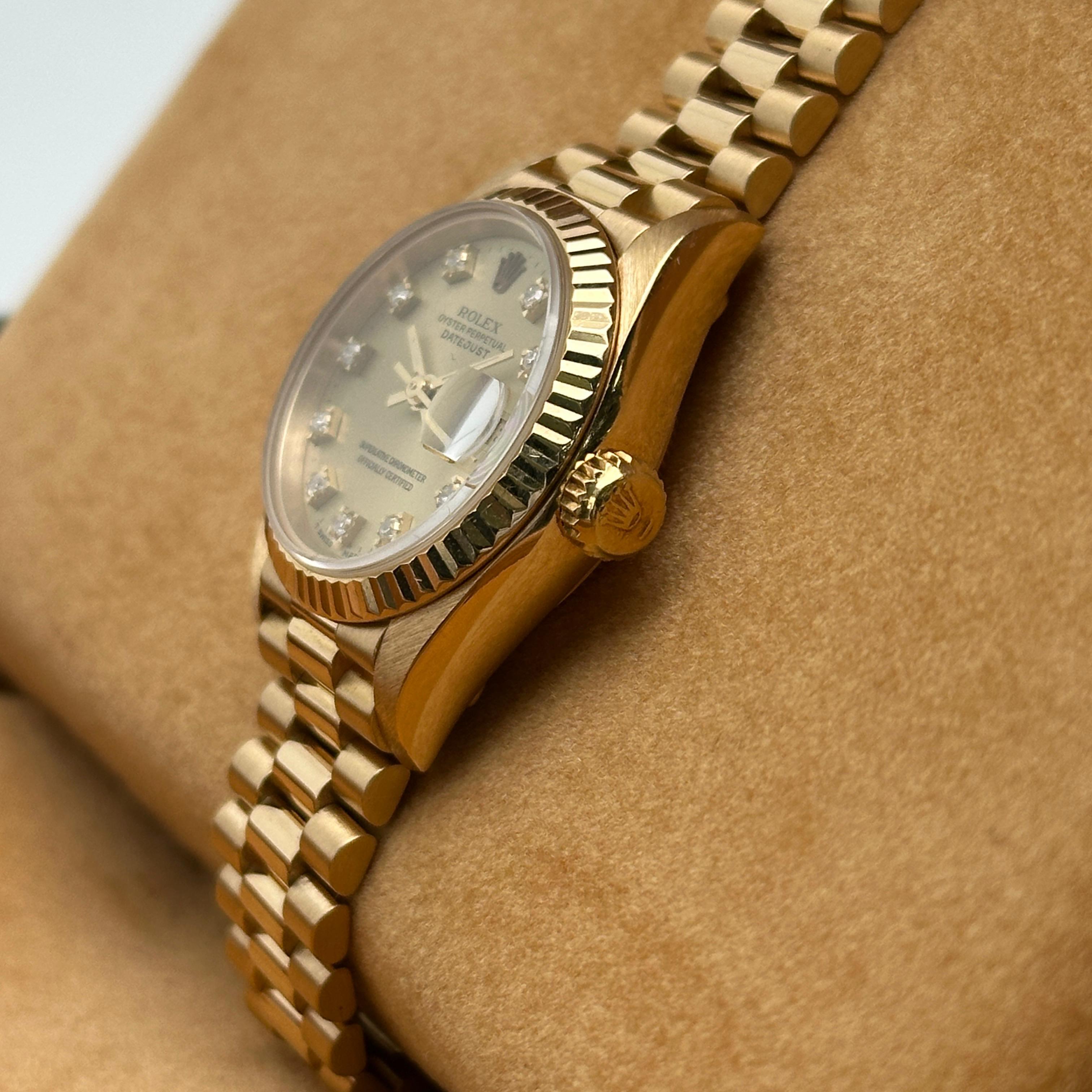 Rolex President 18K Yellow Gold Champagne Diamond Dial Watch 69178G Excellent For Sale 5