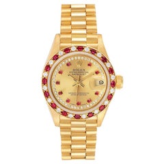Rolex Präsident 18k Gelbgold Diamant Rubin Damenuhr 69188 Box Papiere