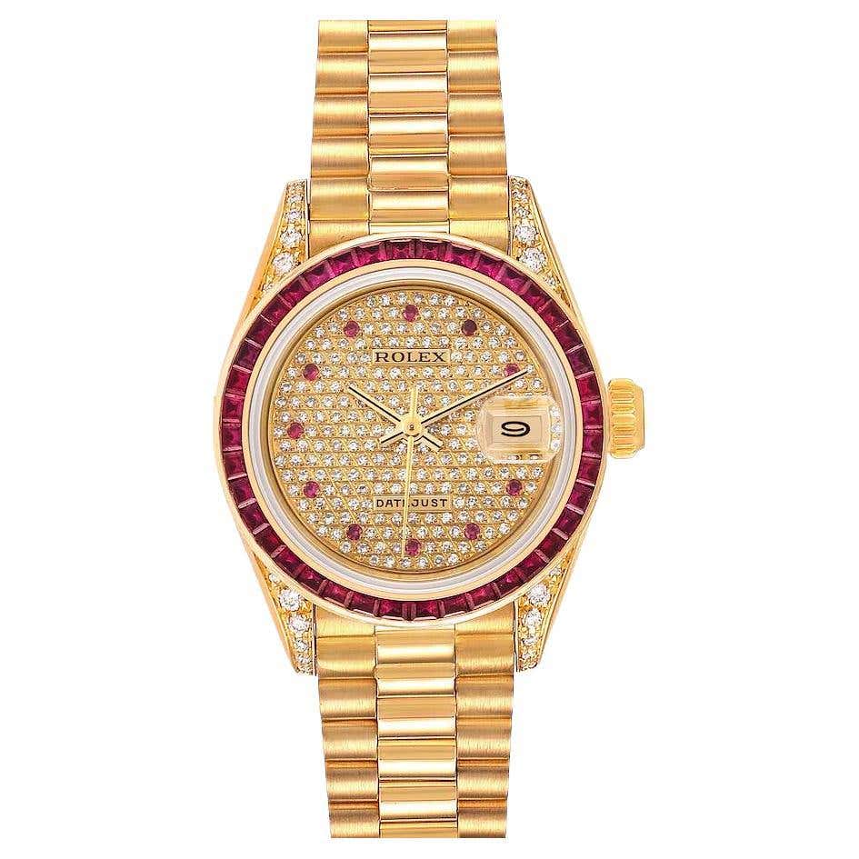 Rolex Ladies President Diamond Ruby Gold Watch For Sale at 1stDibs ...