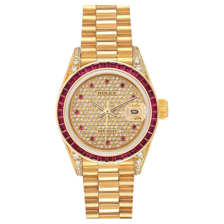 Rolex President Reloj de señora de oro amarillo de 18 quilates con diamantes  y rubíes 69198 en venta en 1stDibs | rolex de oro 18 kilates precio, rolex  president oro y diamantes