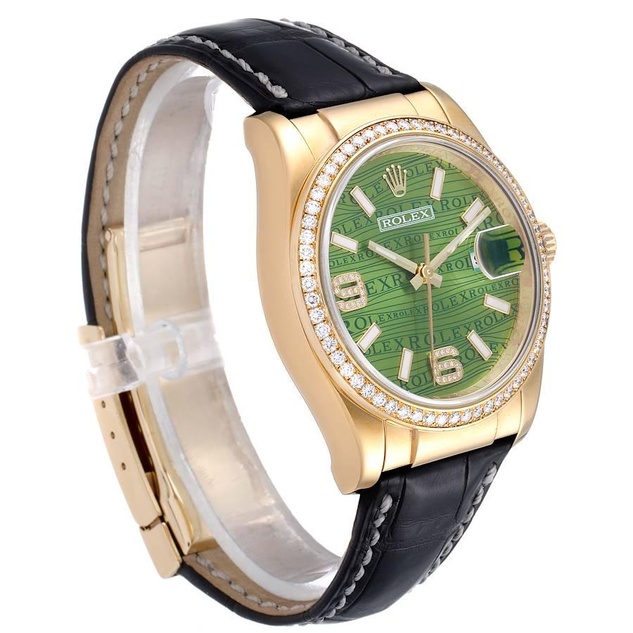 Rolex President 18k Yellow Gold Green Wave Dial Diamond Men's Watch 116188 In Excellent Condition For Sale In Atlanta, GA