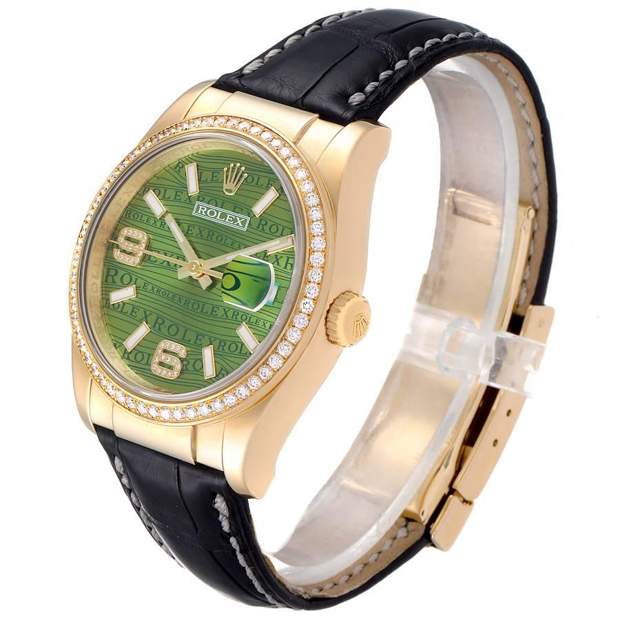 Rolex President 18k Yellow Gold Green Wave Dial Diamond Men's Watch 116188 For Sale 1