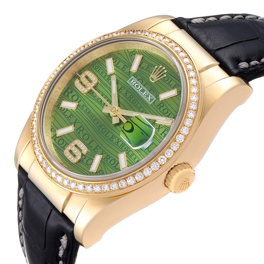 Rolex President 18k Yellow Gold Green Wave Dial Diamond Men's Watch 116188 For Sale 2