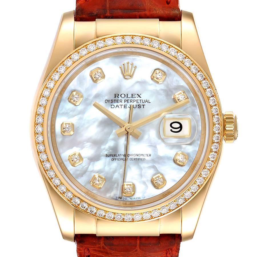 Rolex President 18k Yellow Gold MOP Diamond Dial Mens Watch 116188 Box Card For Sale