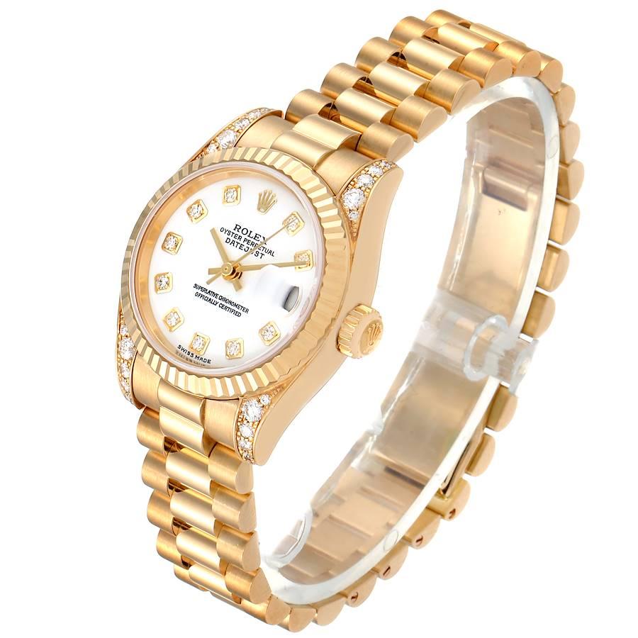 Women's Rolex President 18 Karat Yellow Gold White Diamond Dial Watch 179238 Box Papers