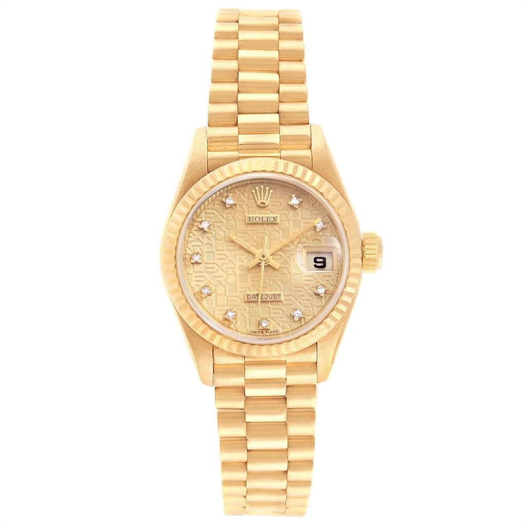Rolex President 26 Yellow Gold Diamond Ladies Watch 69178 Box Papers In Good Condition In Atlanta, GA