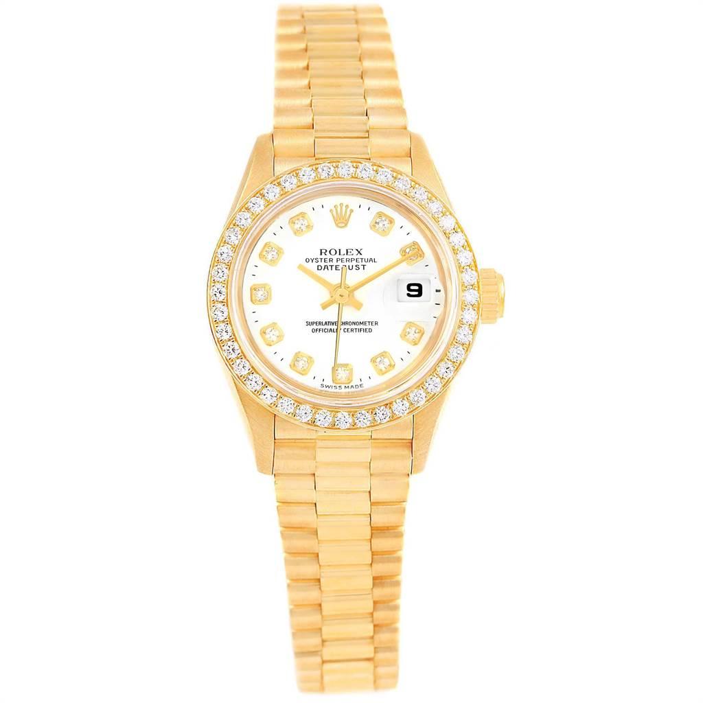 Rolex President 26 Yellow Gold Diamond Ladies Watch 79178 Box Papers In Good Condition In Atlanta, GA