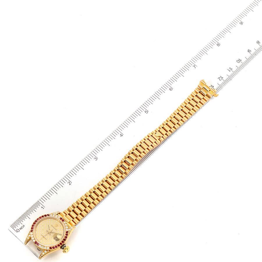 Rolex President 26 Yellow Gold Pave Diamond Ruby Ladies Watch 69038 For Sale 3